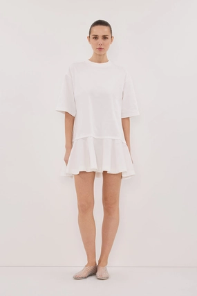 NOAH WHITE SHORT SLEEVE RUFFLE MINI DRESS Matte-Lining Peach Tone
