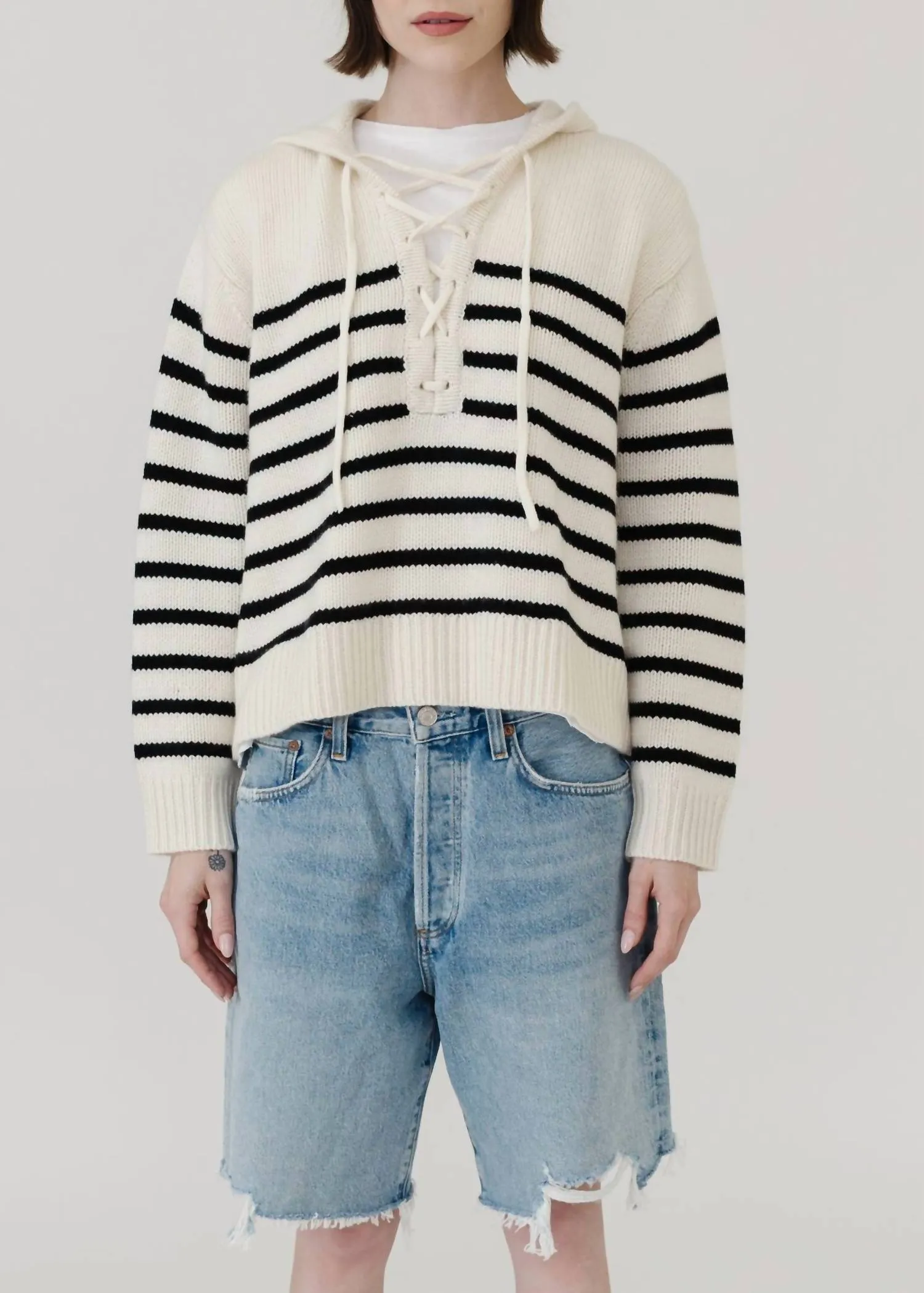 Noemi Stripe Sweater In Ivory/black Stripe Stylish Knit Layer