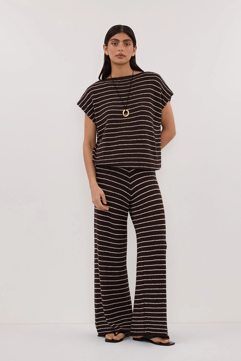 Low-rise style ASPEN CHOC STRIPE KNIT PANT