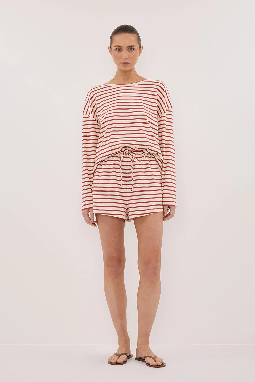 Laser Cut Edges Breathable knit NOLA SAHARA STRIPE LONG SLEEVE TEE