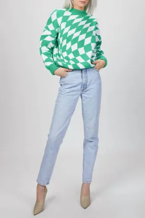 Emma Sweater In Green/white Warm and Soft Cozy Vibes