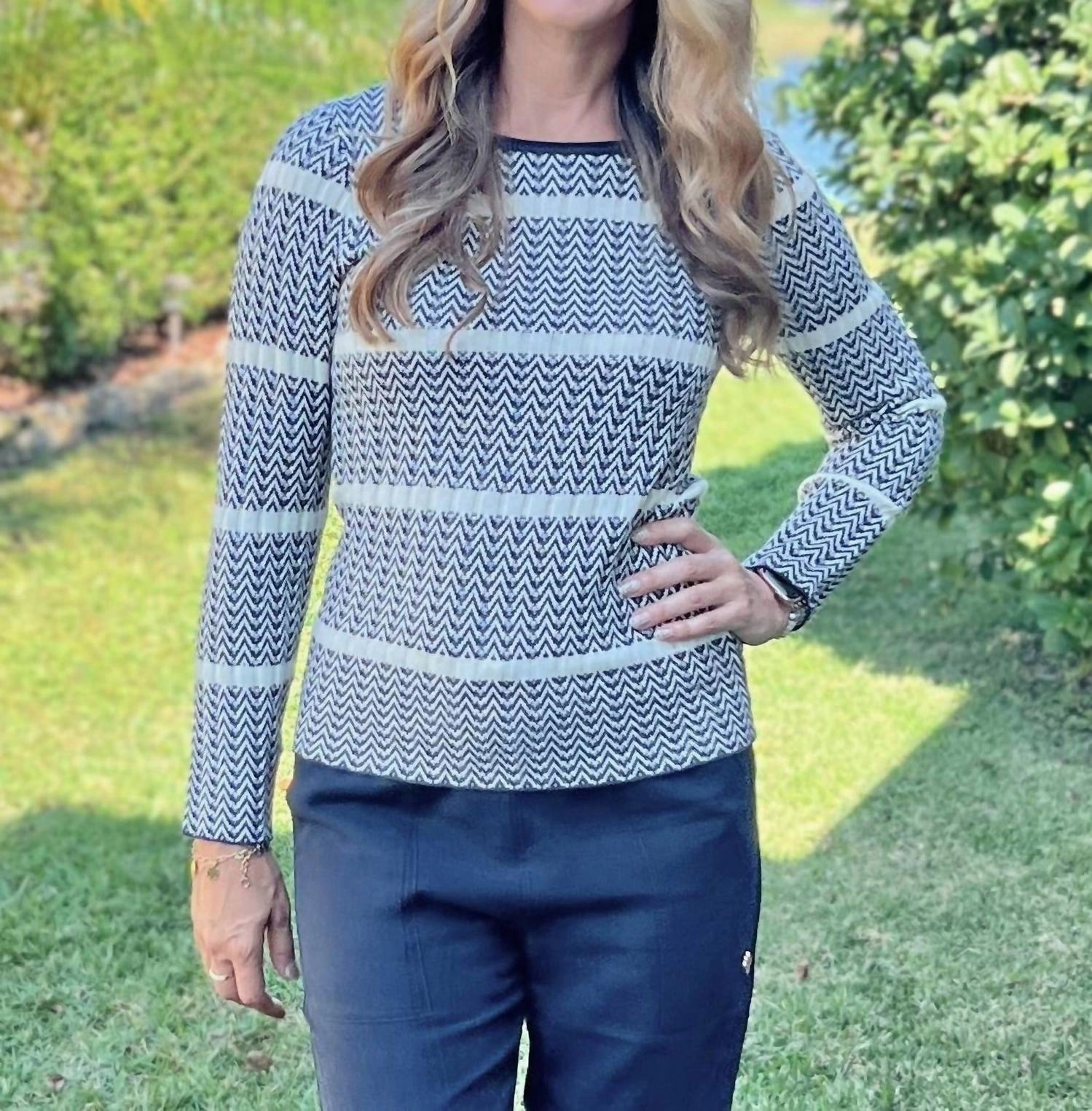 Chilly Day Comfort Zig Zag Sweater In Maritime