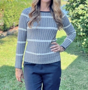 Chilly Day Comfort Zig Zag Sweater In Maritime