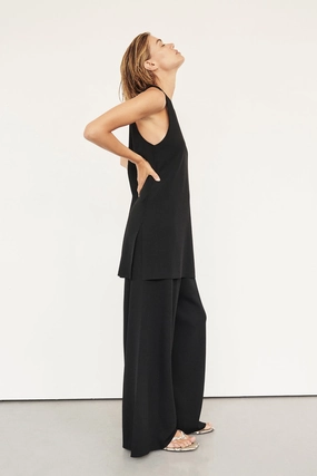Quality Fabric RAY BLACK WIDE LEG KNIT PANT