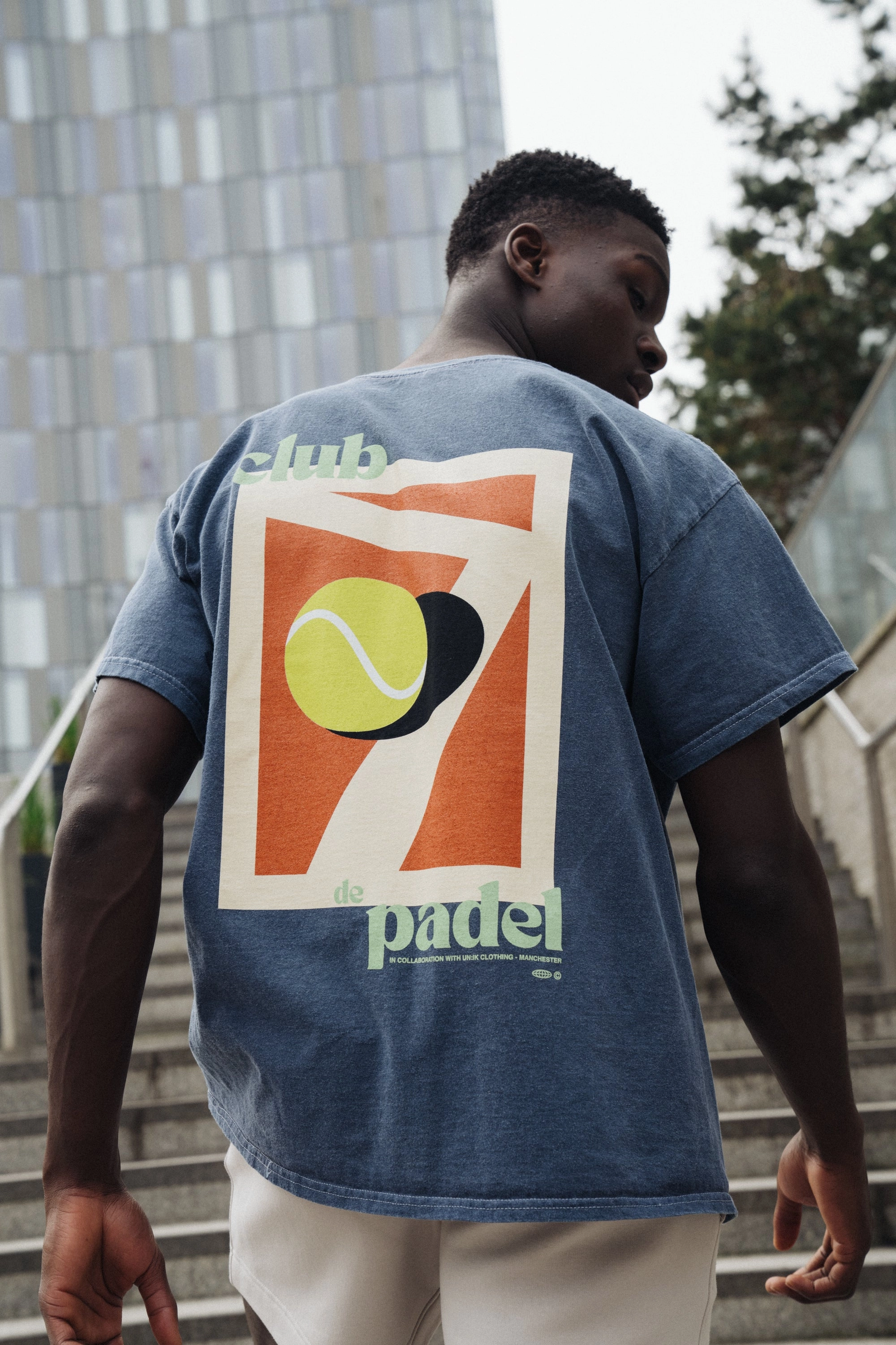 Club de Padel 'Summer Court' Vintage Washed Tee - Navy Weekend Style Trend Cotton Blend