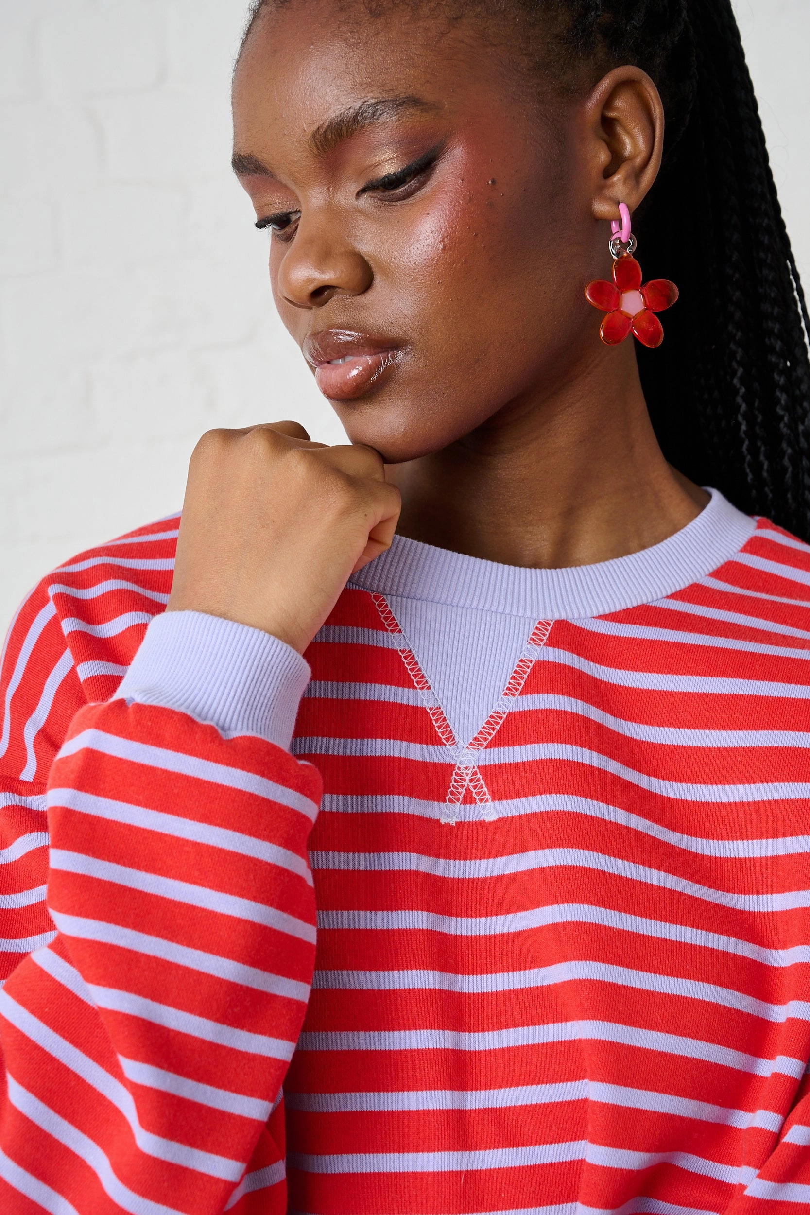 Stripe Sweat Top in Red/Lilac BreathableMeshInsert Professional Look