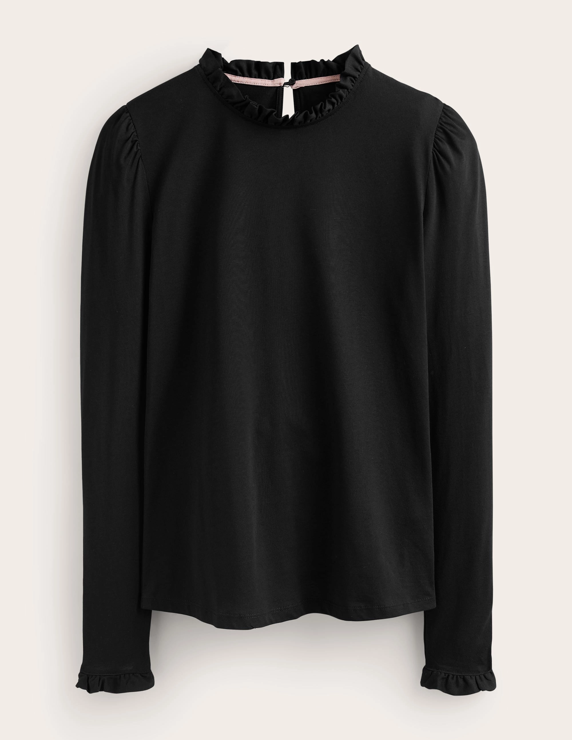 NonRestrictive Armhole Cut Supersoft Frill Detail Top-Black Eco Friendly Dye Process