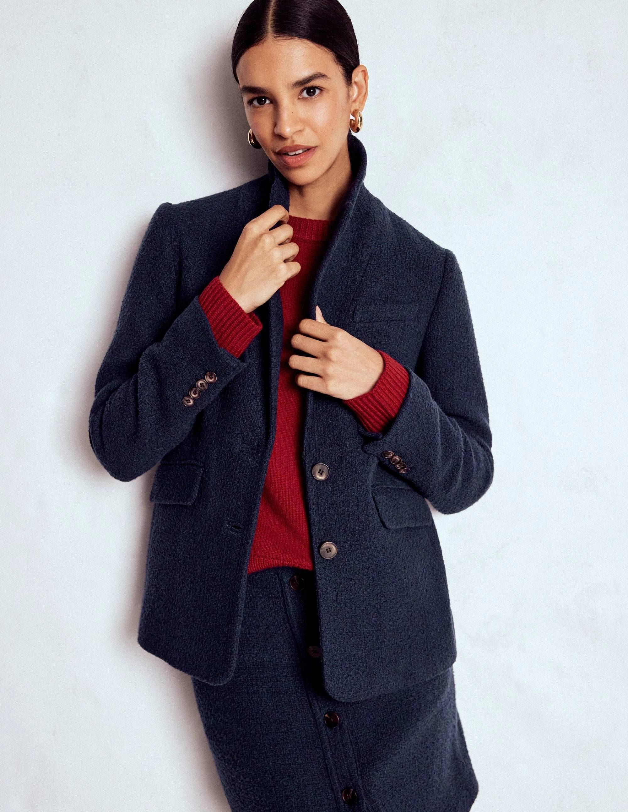 Sleek Casual Double Buttons Stamford Texture Blazer-Navy Texture