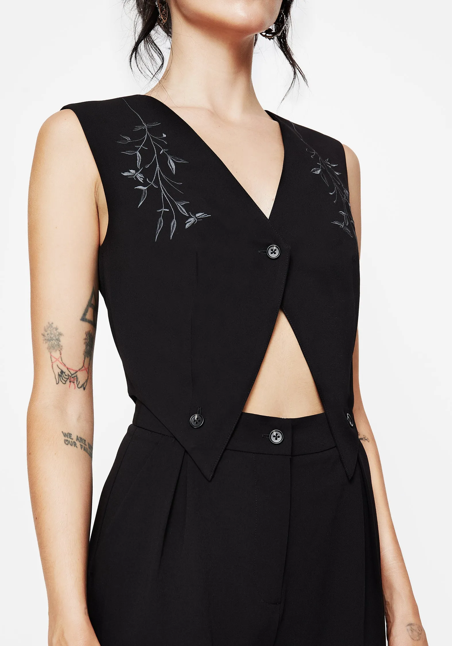 Damona Tailored Waistcoat and Trouser Set Embroidered Detail Side slits