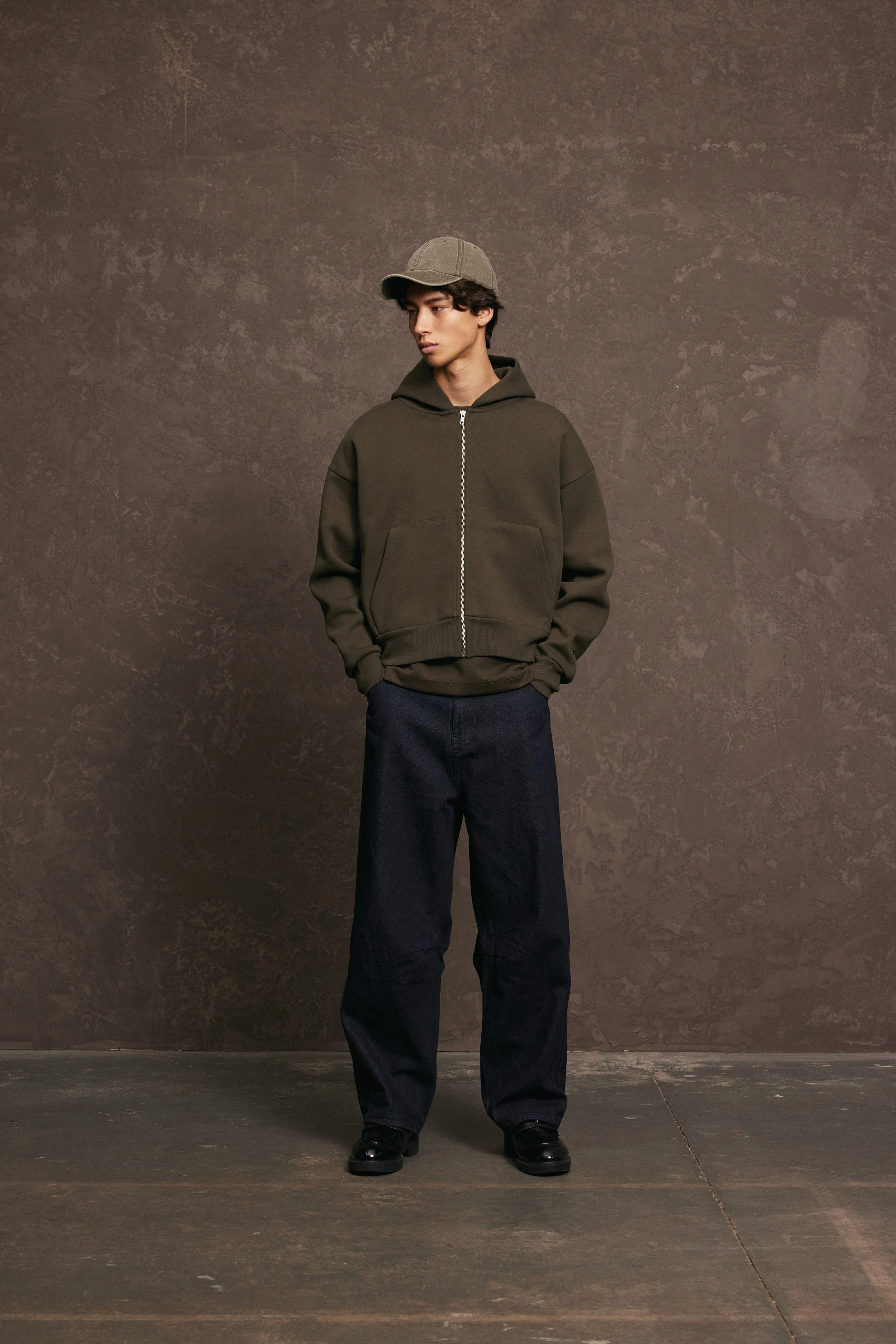 Fleece Lining Nothing Zip Up Hoodie | Olive