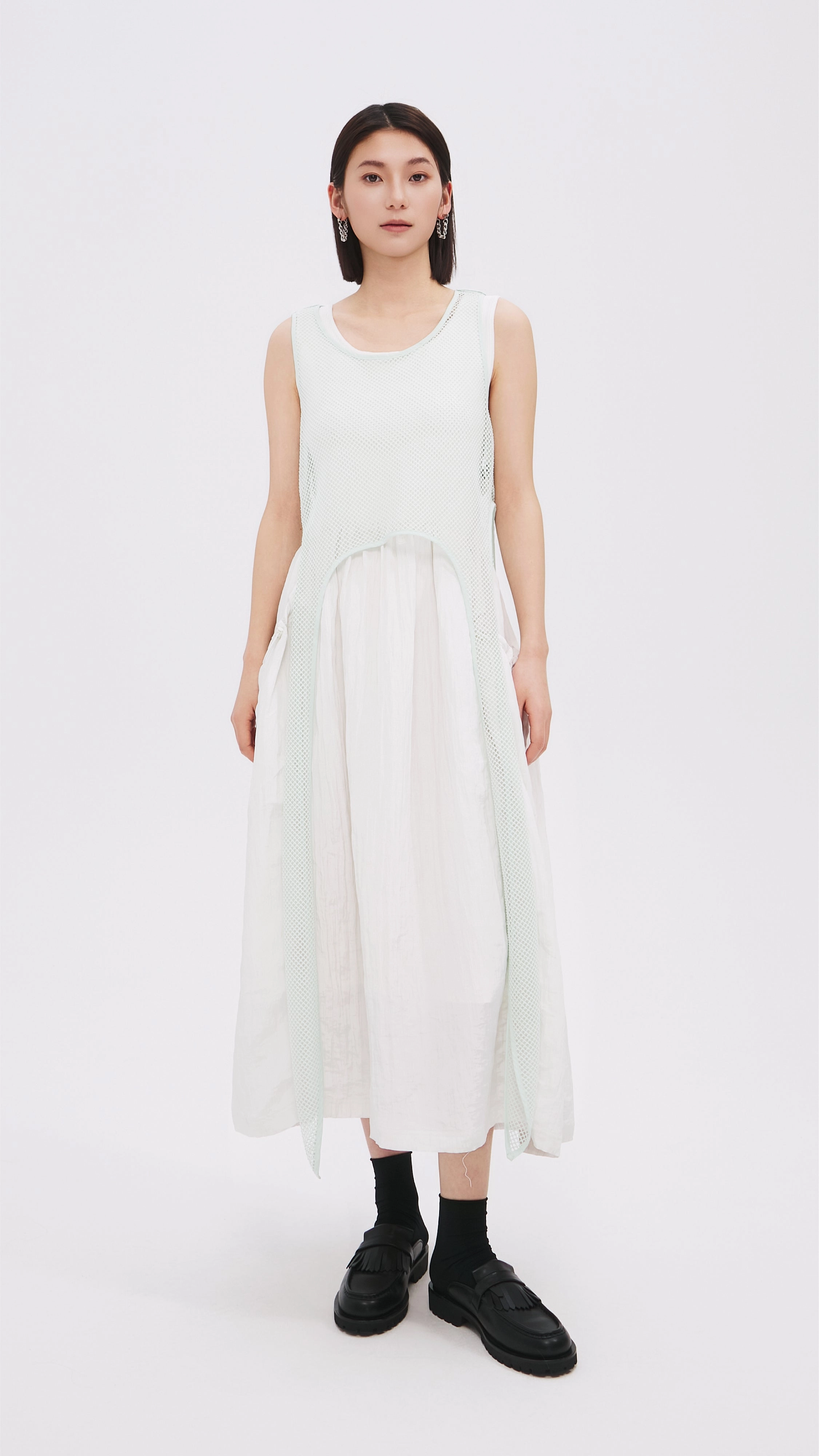 Nylon Patch Knit Dress Layered Movement French Vibe