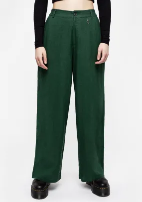 tech fabric Oberon Green Wide Leg Linen Blend Trousers