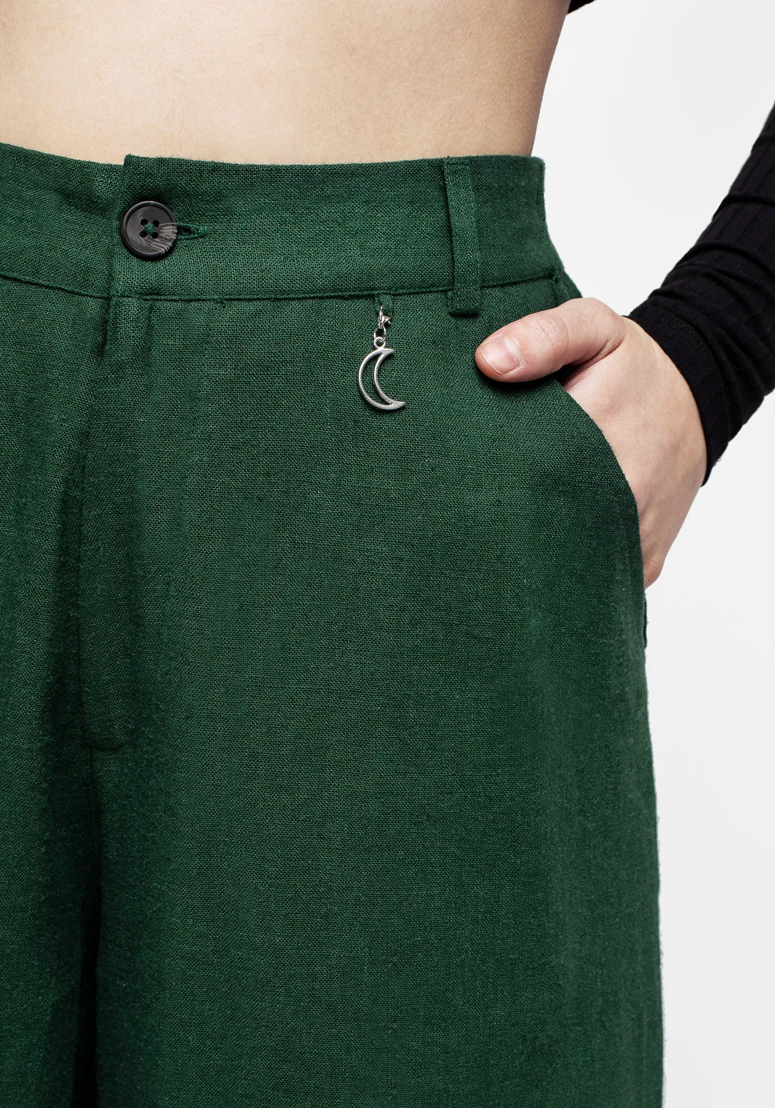 Oberon Green Wide Leg Linen Blend Trousers Loose Design Minimal Fit