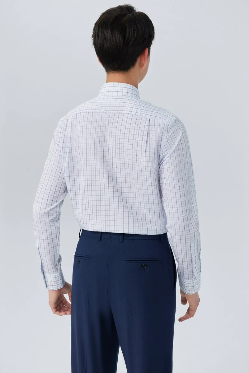 UV Protective Coating Wrinkle-Free Poplin Dress Shirt | White Multi-Check 25676N