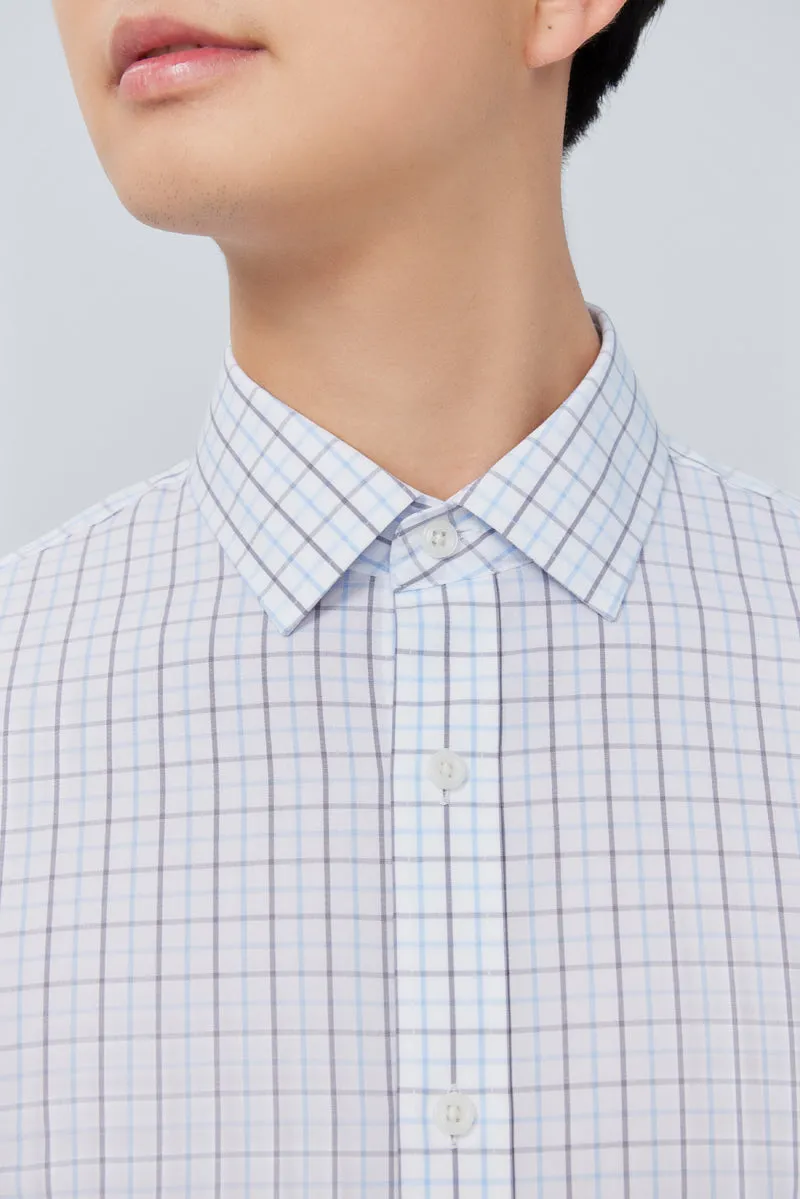 Wrinkle-Free Poplin Dress Shirt | White Multi-Check 25676N Festival Fashion Subtle Details