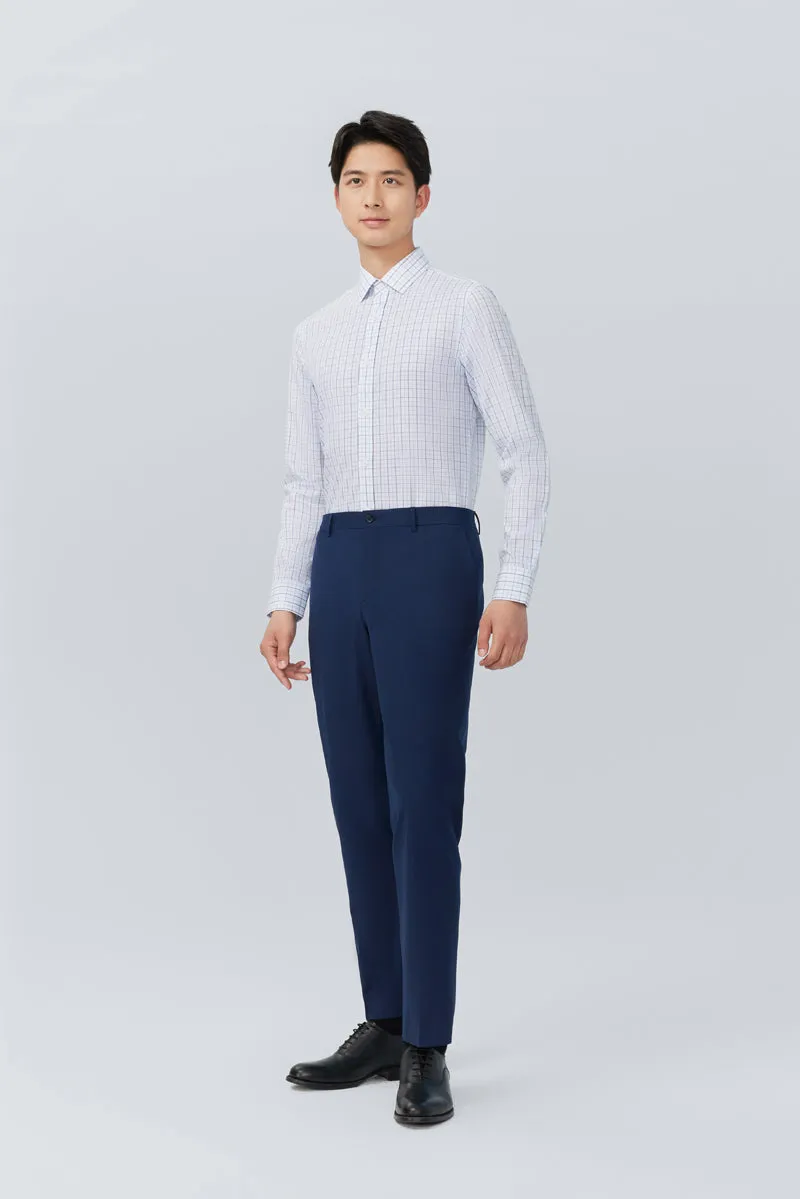 Wrinkle-Free Poplin Dress Shirt | White Multi-Check 25676N Matte Finish Abrasion Resistant Edges