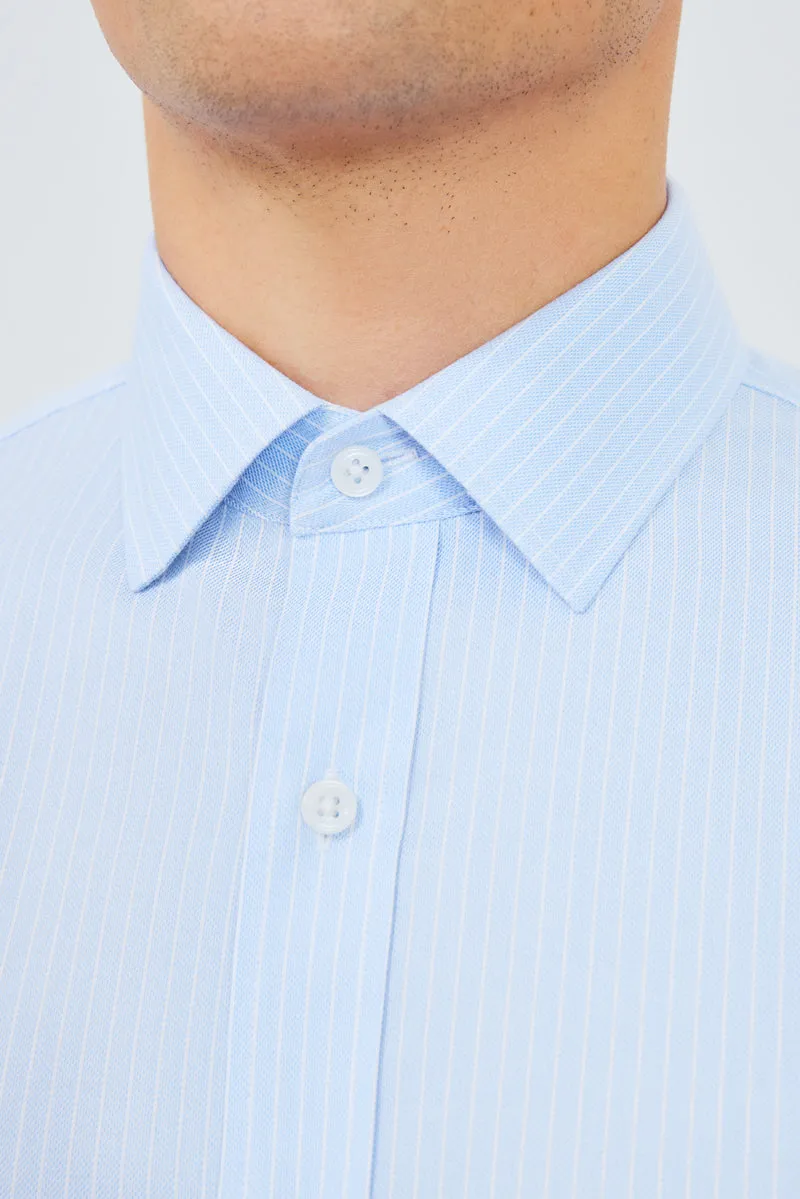 Minimalist fashion Wrinkle-Free Dobby Dress Shirt | Blue Stripes 8301NZ