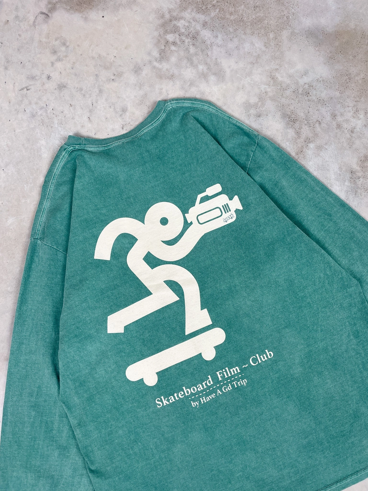 HAVE A GD TRIP 'Skateboard Film' Vintage Washed Longsleeve Tee - Green safe for skin Soft Layer