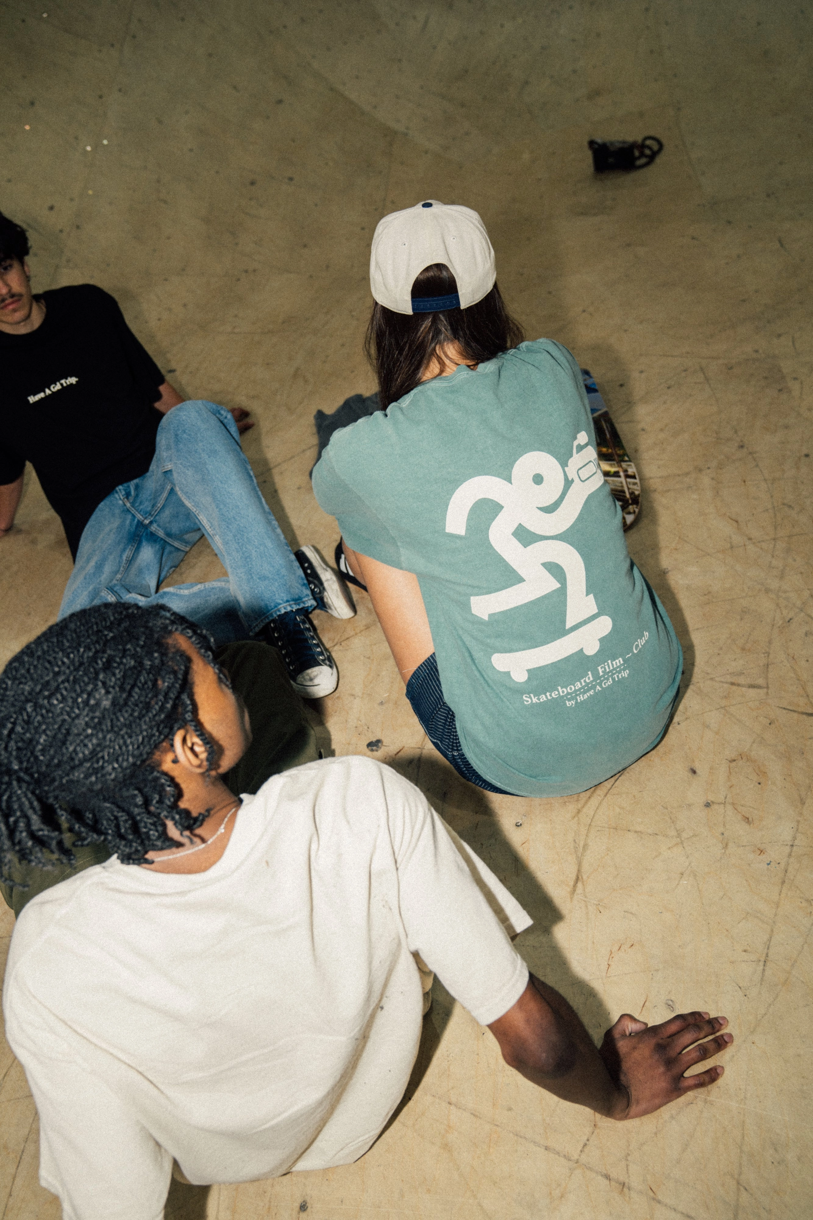 HAVE A GD TRIP 'Skateboard Film' Vintage Washed Longsleeve Tee - Green Slim Fit Cut
