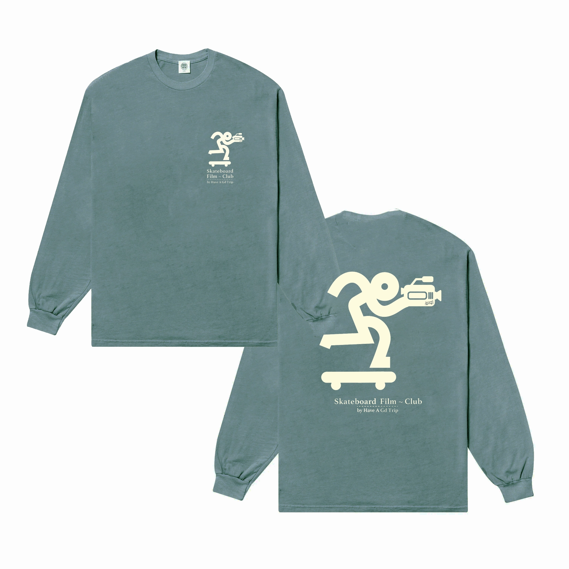 HAVE A GD TRIP 'Skateboard Film' Vintage Washed Longsleeve Tee - Green Sleek Design