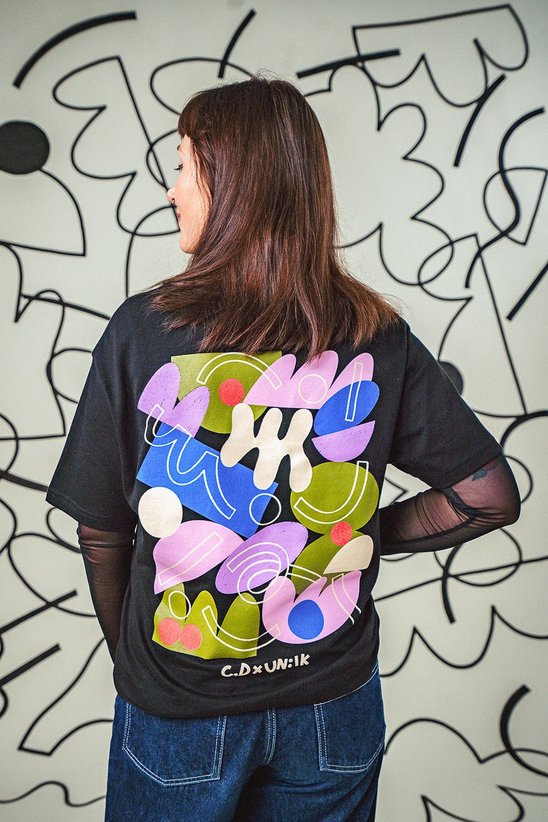 C.D x UN:IK 'Abstract' Tee - Black Unisex style MoistureWicking