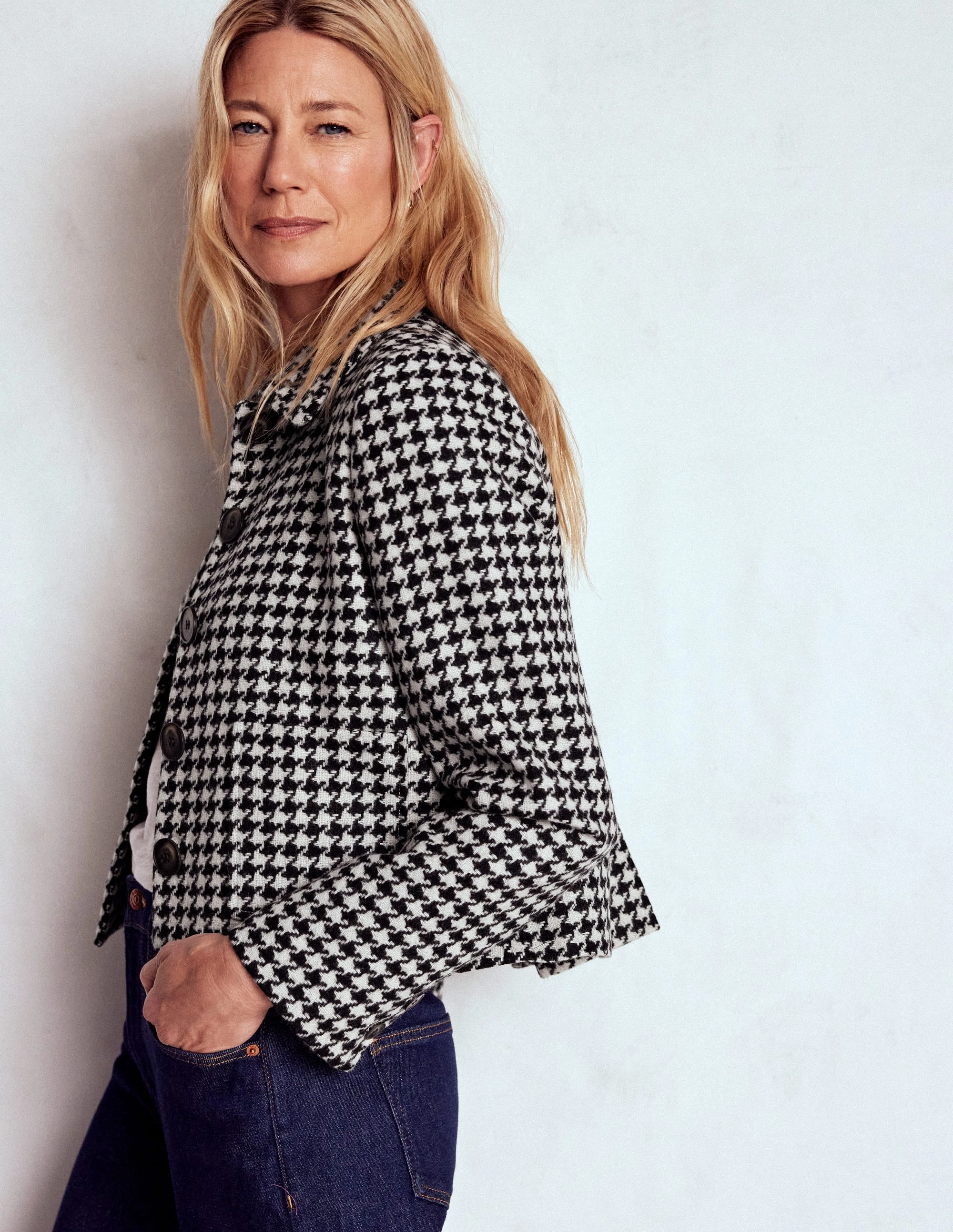 Knightsbridge Wool Jacket-Black Dogstooth Daily Commute Wear Notch Lapel