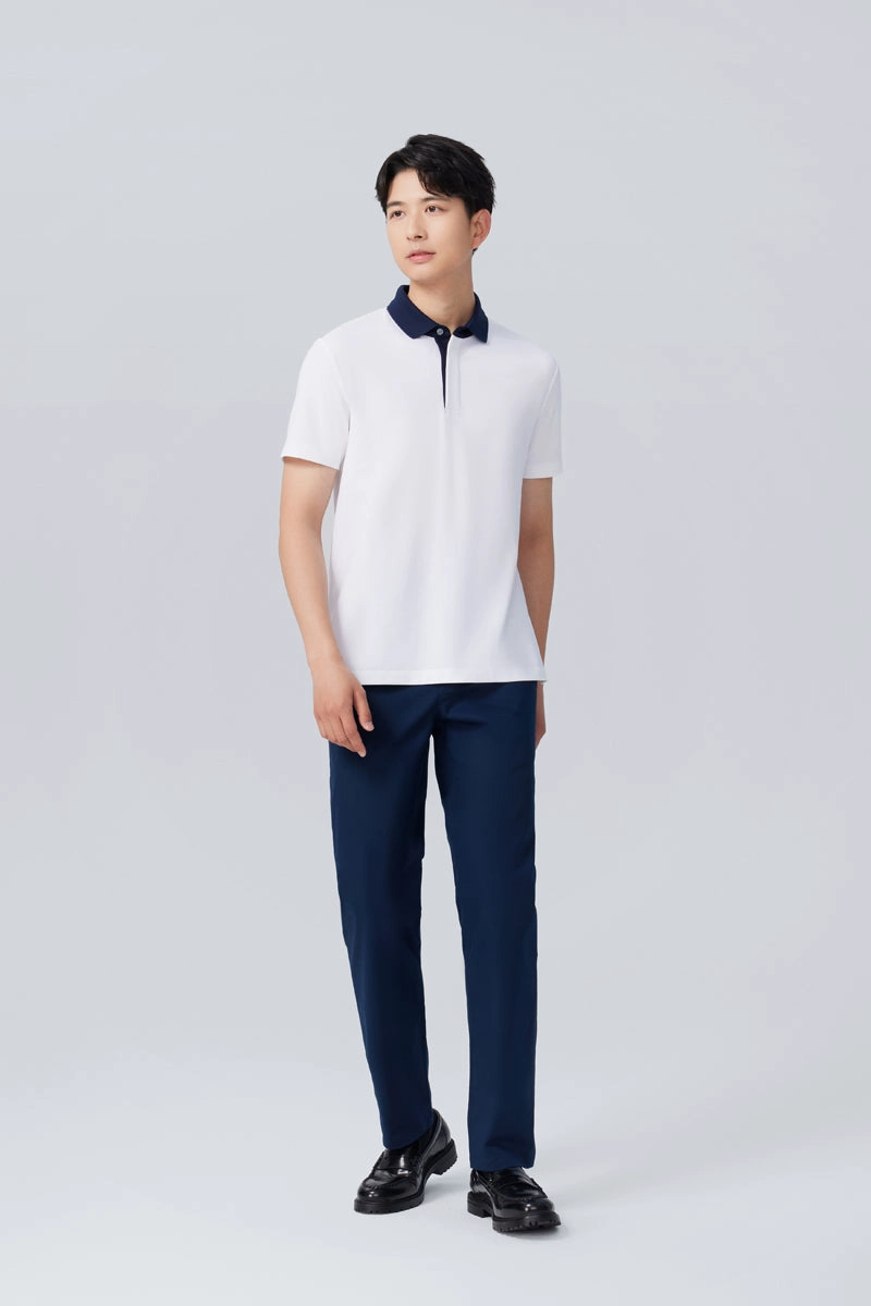 quick dry ButtonDown Collar VISDRY? Pique Contrast Collar Polo | White WH001Z
