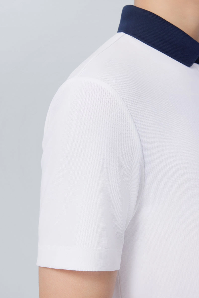 Breathable Cotton Blend VISDRY? Pique Contrast Collar Polo | White WH001Z