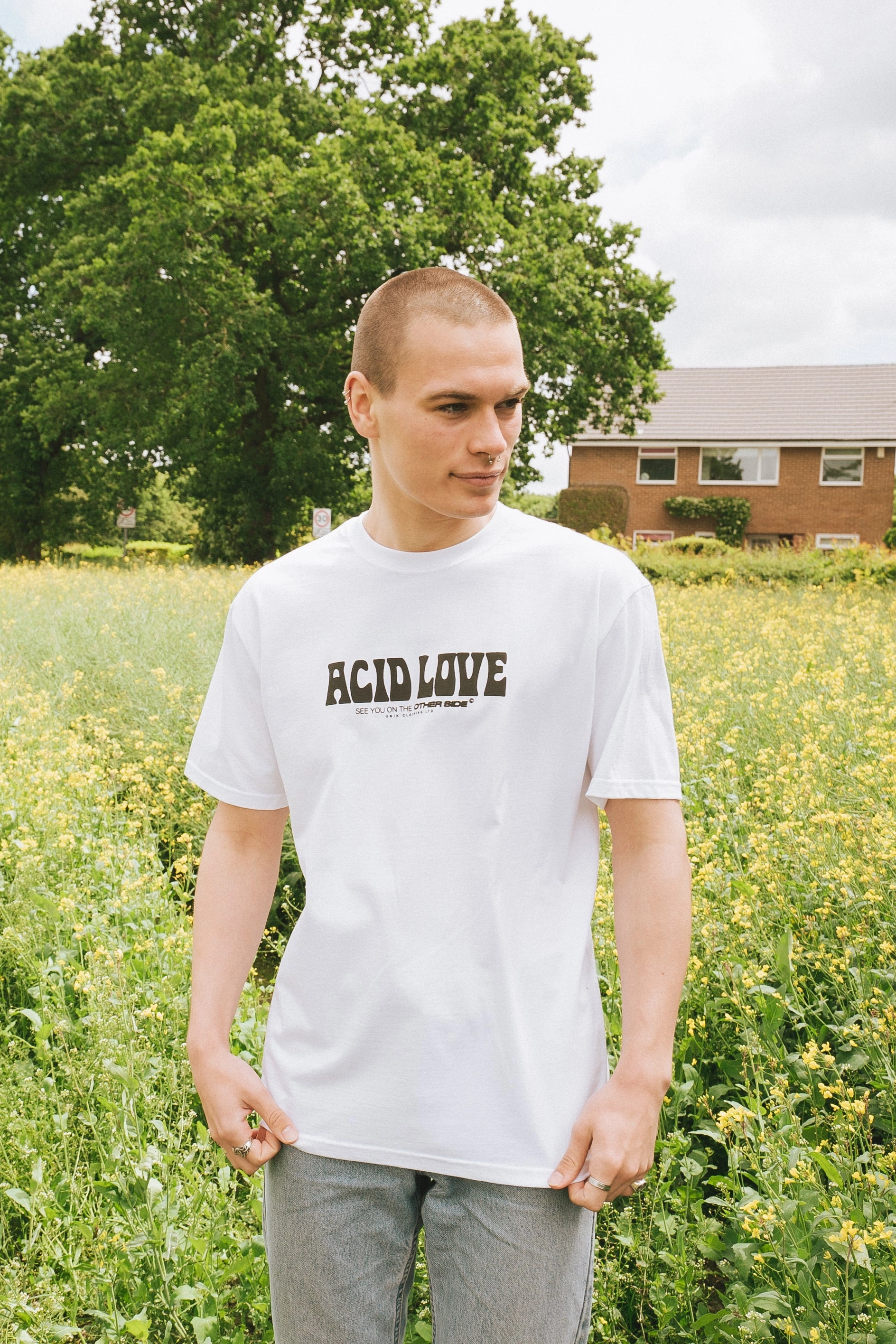 Cotton Blend All-Purpose Comfort ACID LOVE 0.06 'Other Side' Tee - White