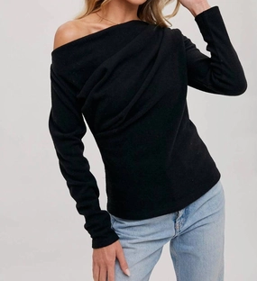 Off Shoulder Knit Sweater In Black Warm Knitwear