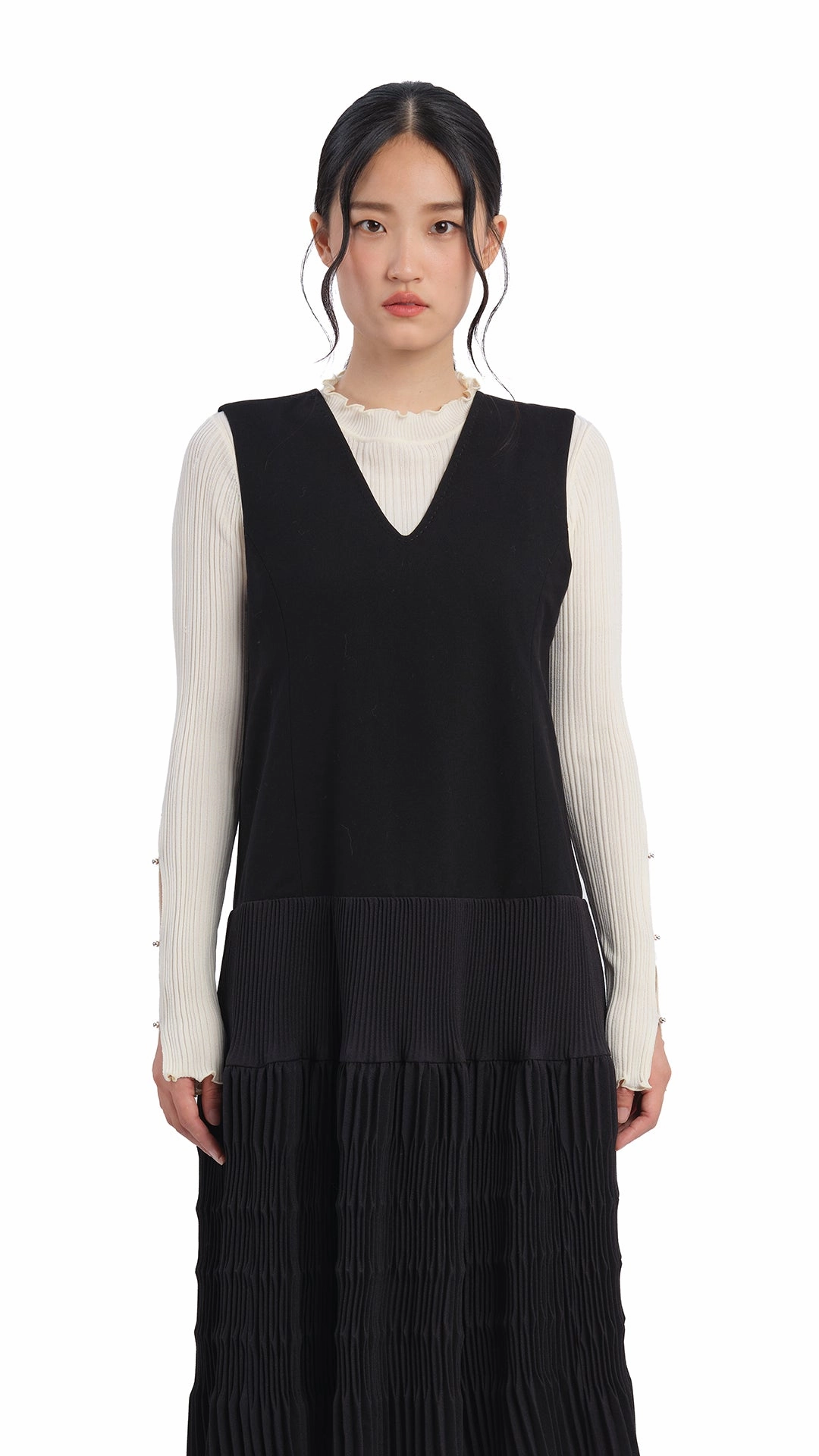 Olive Pleated Dress Smart and Chic Flower Soft