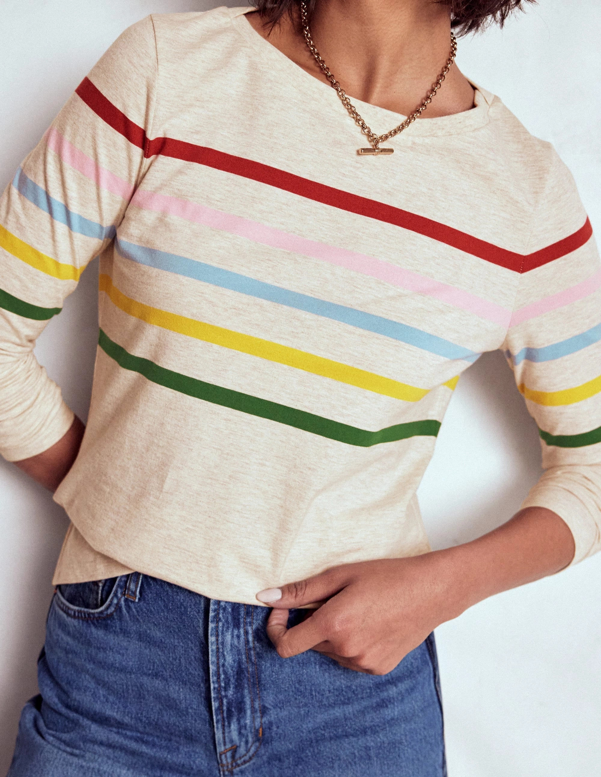 Olivia Long Sleeve Breton-Oatmeal Marl Placed Breton Non Restrictive Fit MicrofiberBlend