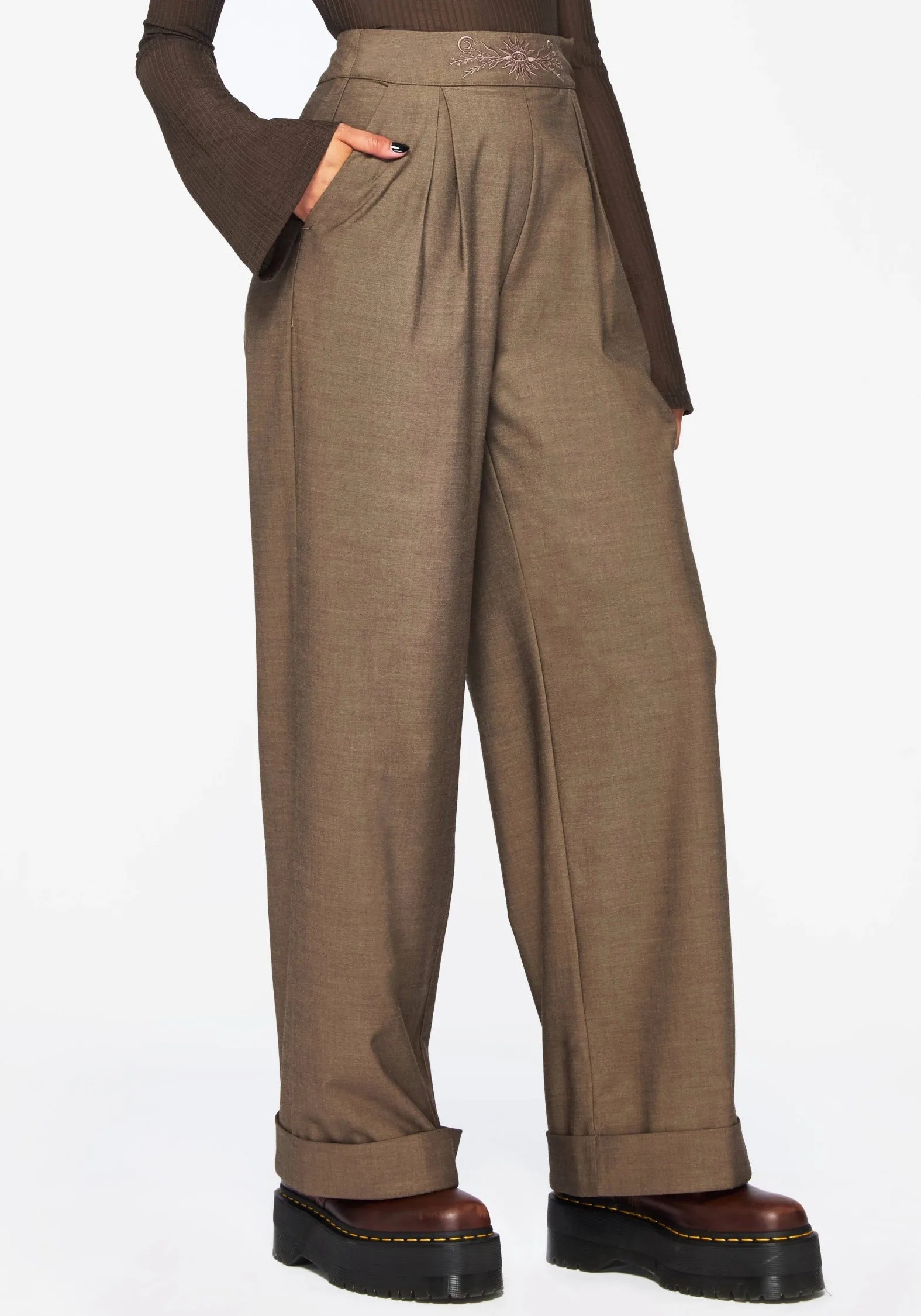 Mystic Embroidered Turn Up Wide Leg Trouser Stretch Motion