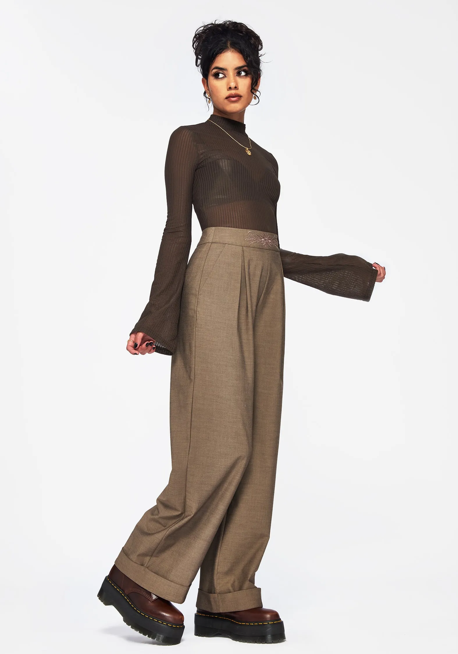 Mystic Embroidered Turn Up Wide Leg Trouser Air Comfort Durable Wear