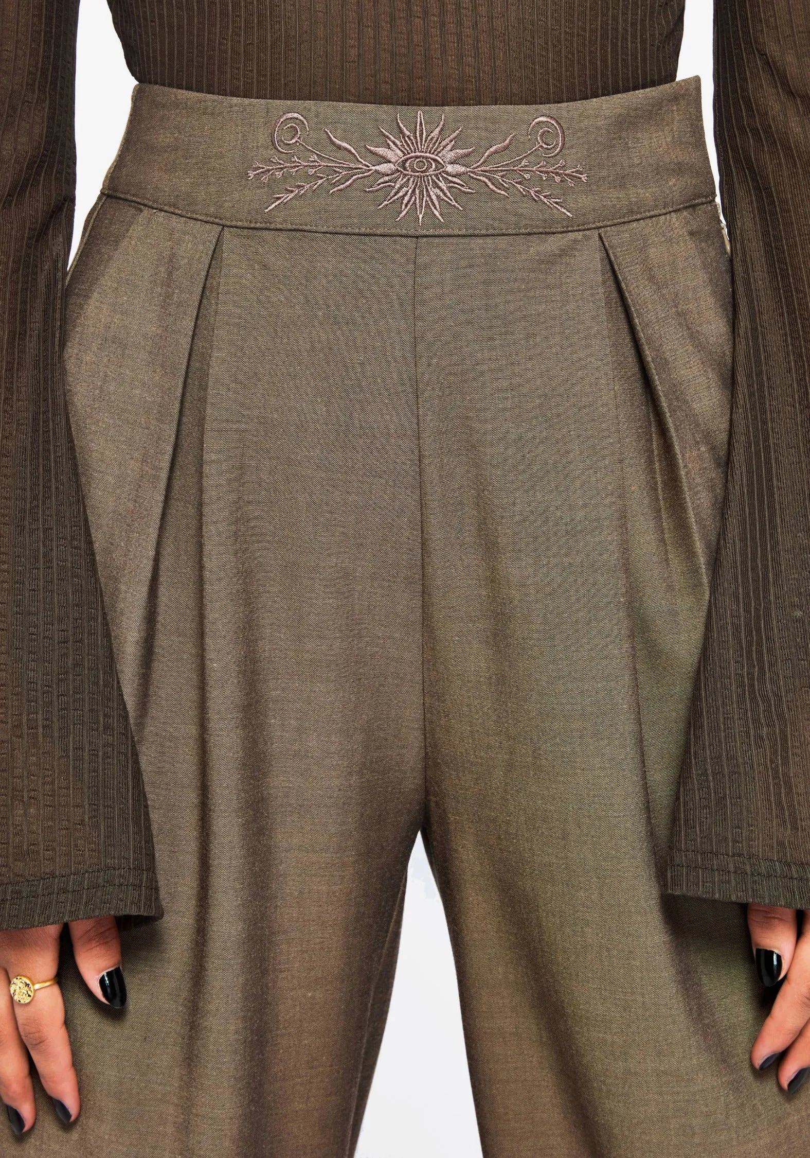 Mystic Embroidered Turn Up Wide Leg Trouser Fashion Forward