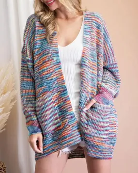 Snuggle Fit Casual Layering Open-Front Knit Cardigan In Rainbow