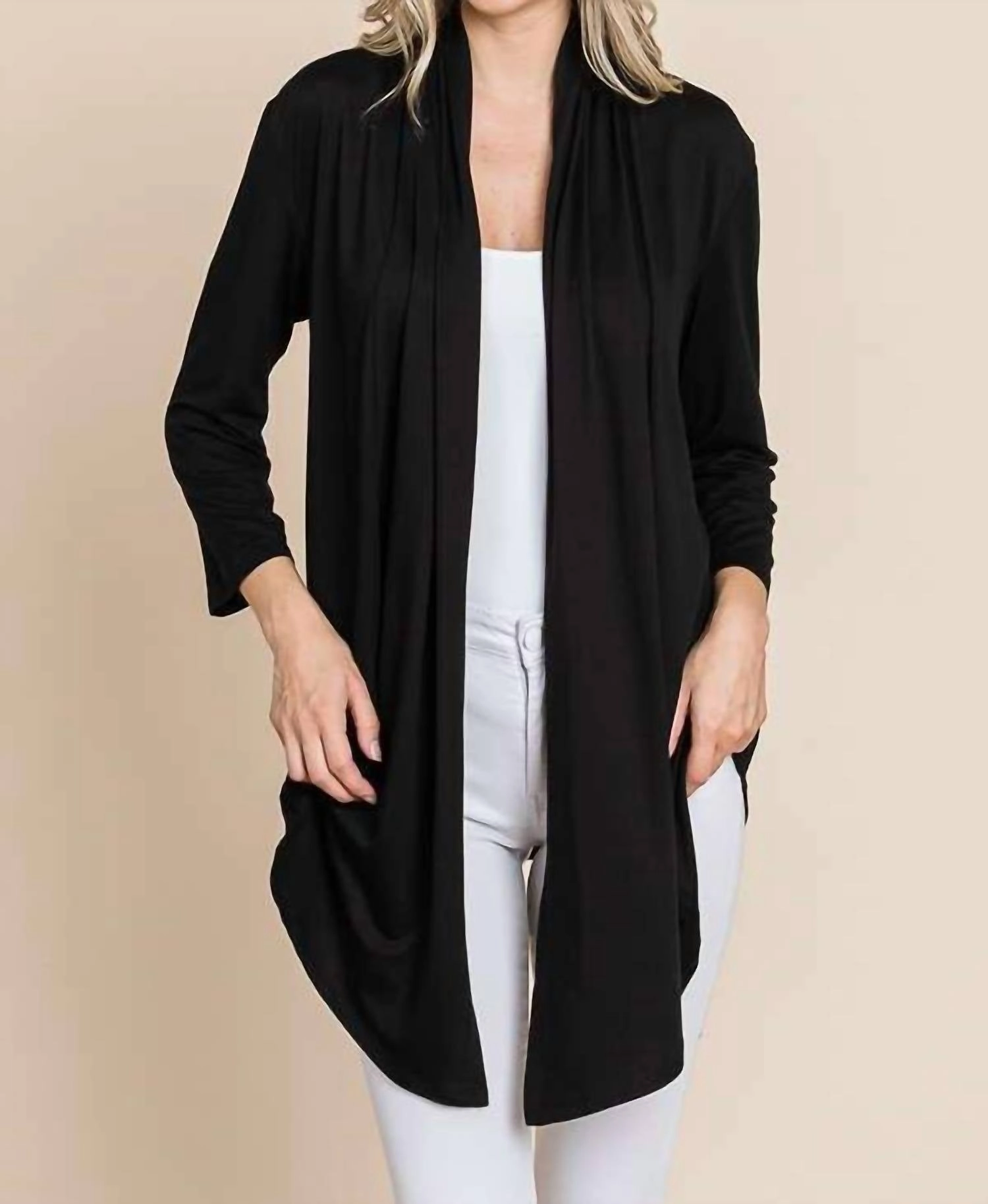 Open Front Cardigan In Black Simple Chic Smart Layers