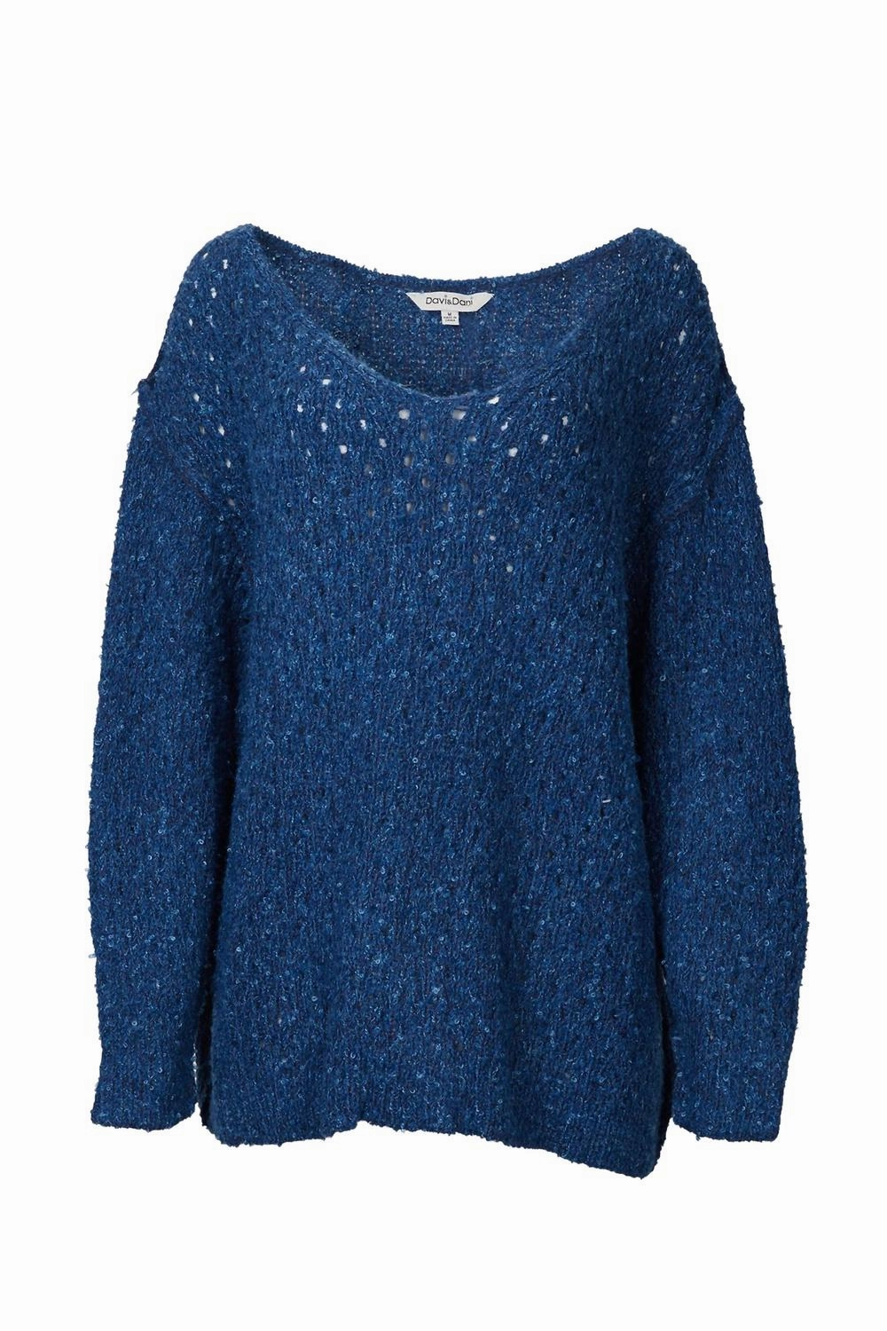 Chilly Weather Wear Open-Knit V-Neck Jumper In Teal