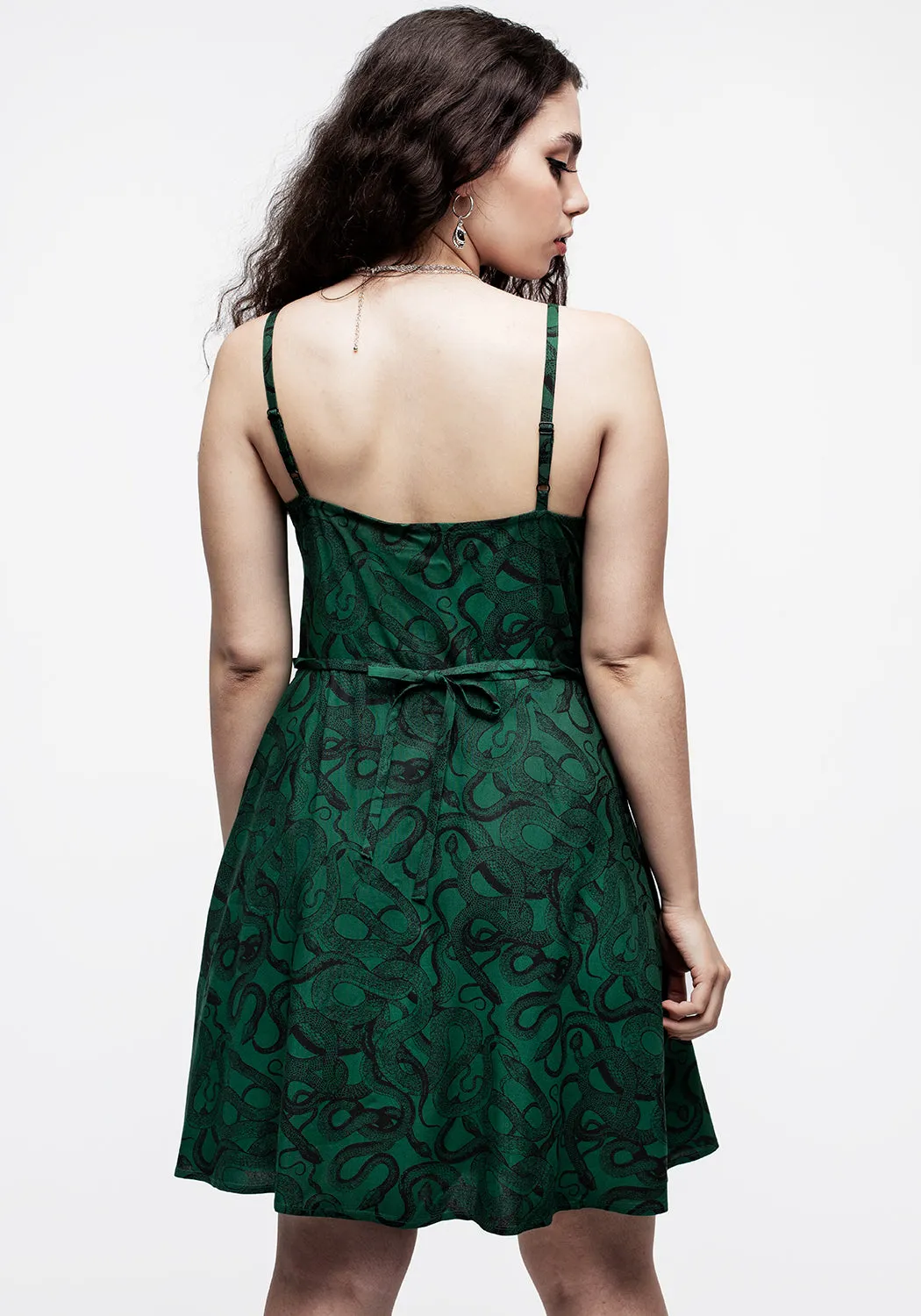 Ophidia Snake Print Button Up Mini Apron Dress - Green Layer Light