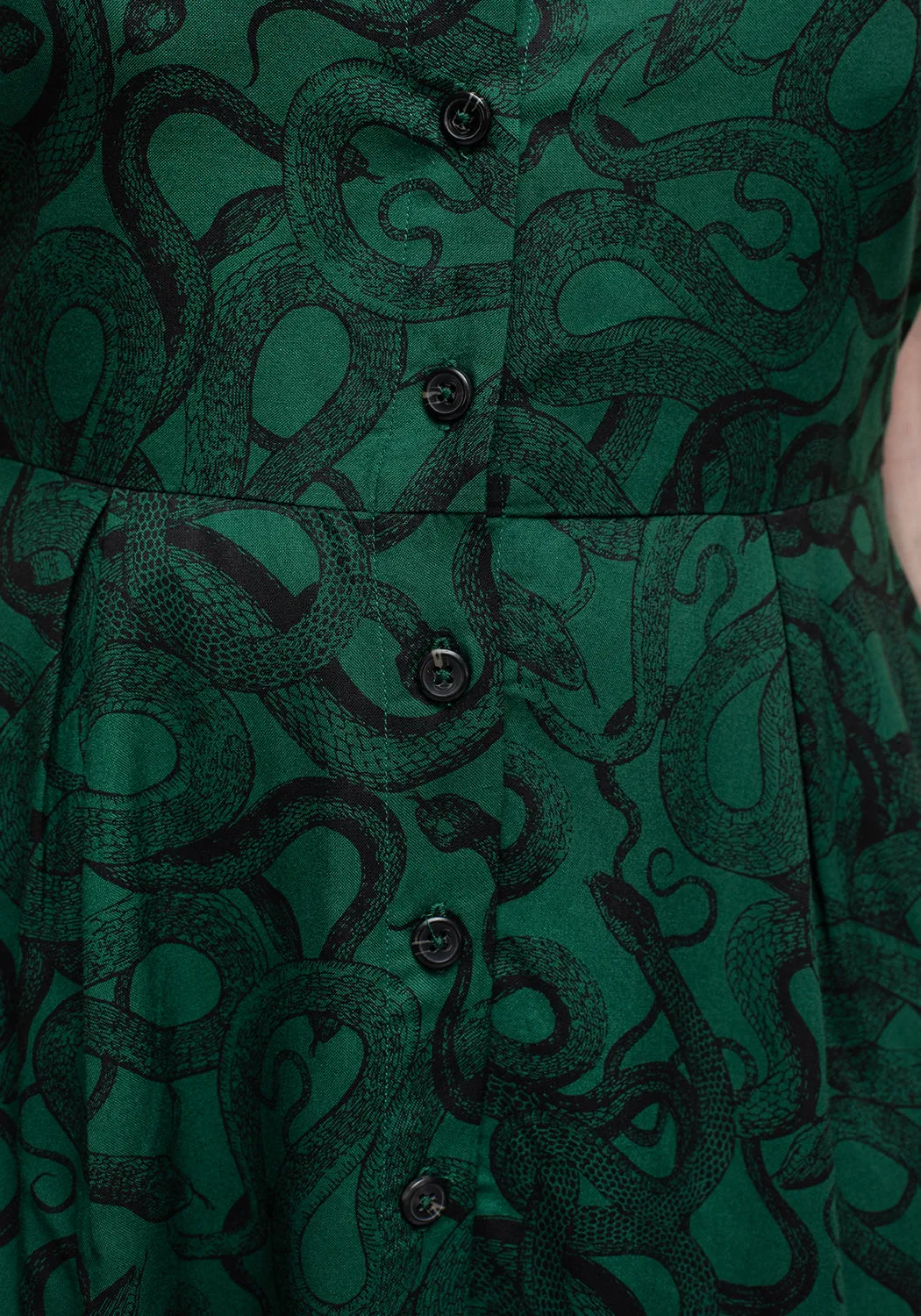 Pleated design Shine Moment Ophidia Snake Print Button Up Mini Apron Dress - Green