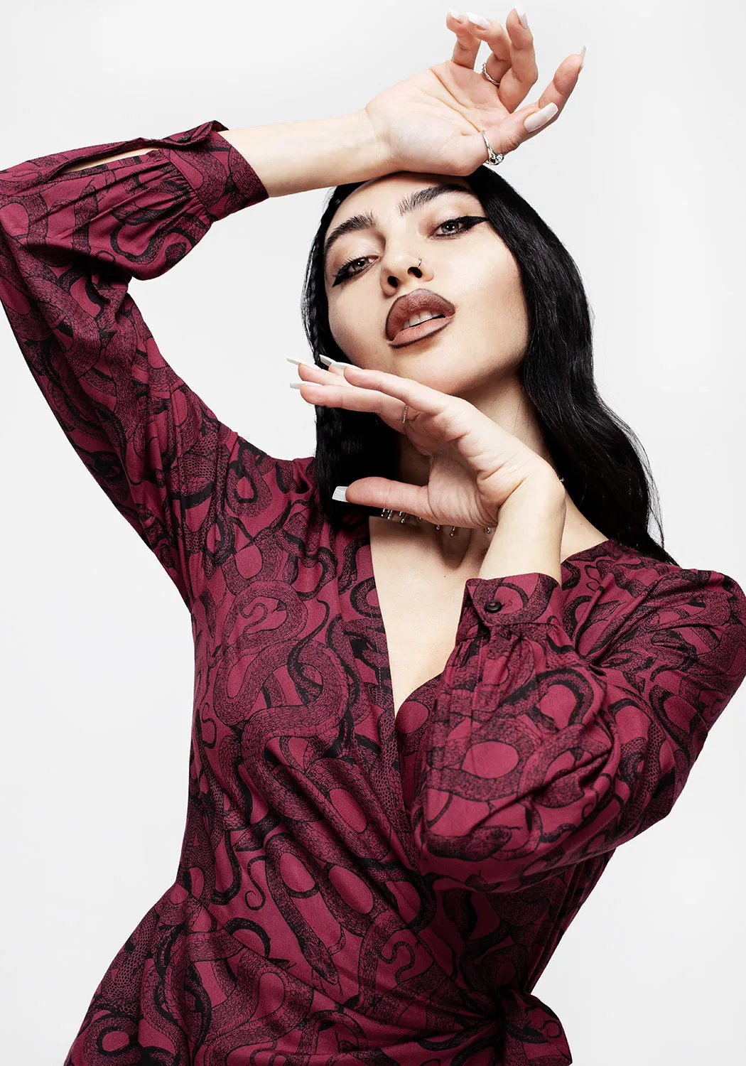 Ophidia Snakes Print Wrap Maxi Dress - Red High-Fashion Comfortable Fashion