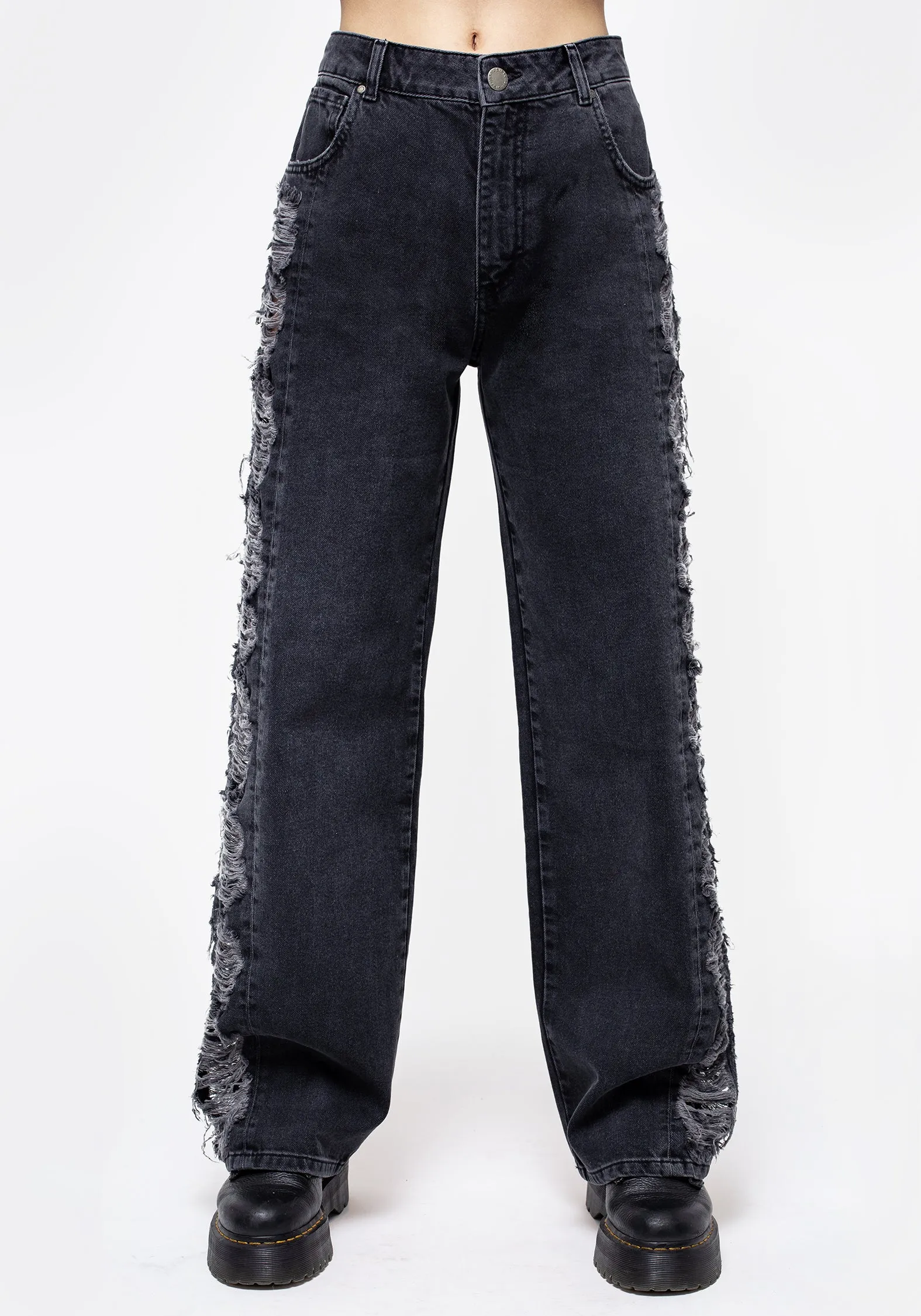 Low Maintenance Color Lock Technology Fray Wide Leg Jeans