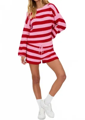 Seamless construction Ava Round Neck Sweater In Pink Stripe