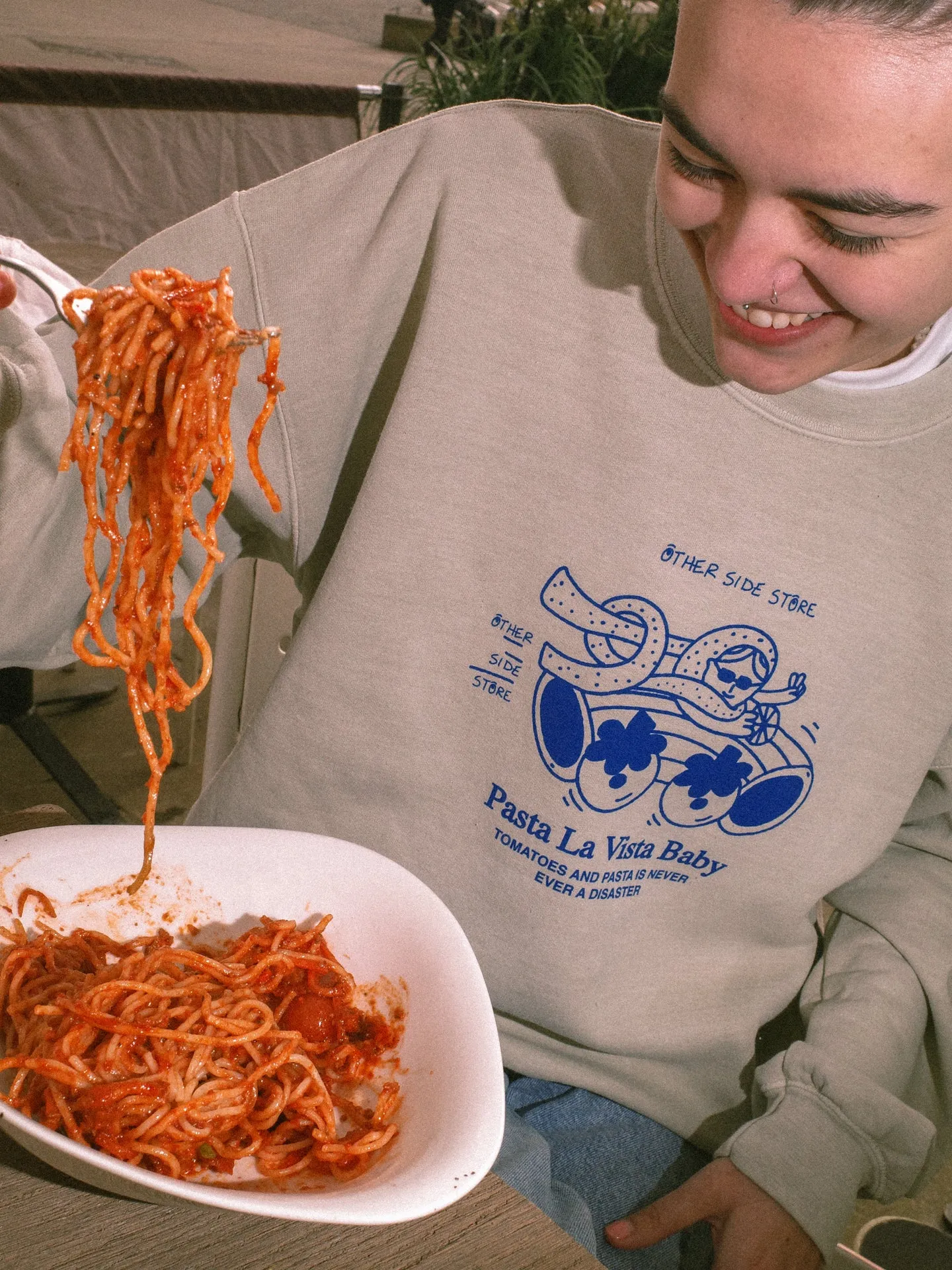 Other Side Store 'Pasta La Vista' Sweater - Vintage Washed Ecru Essential Knit Style Sophisticated Look