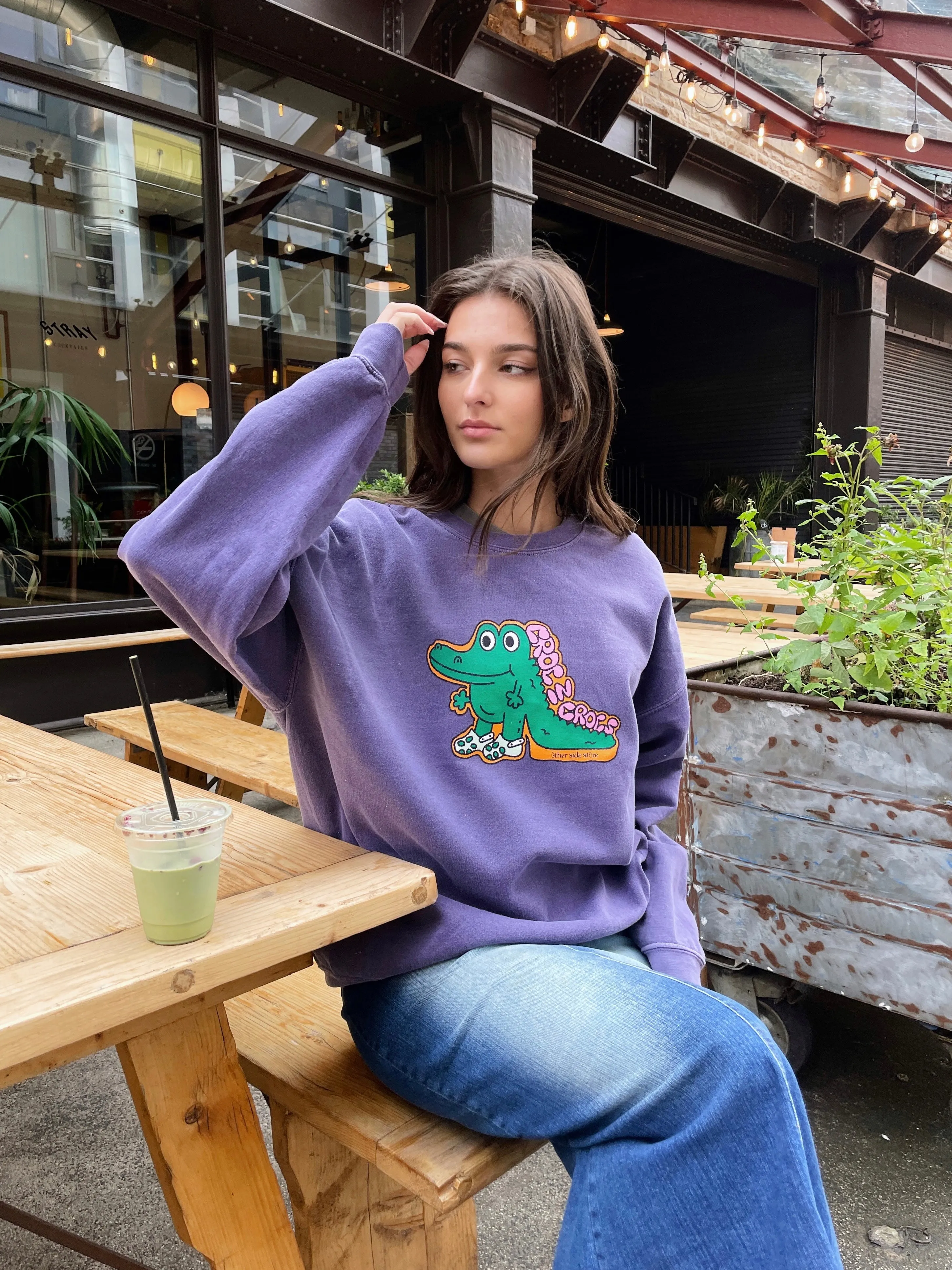 Cold Season Wear Cozy Warm Layer Other Side Store 'Croc In Crocs' Sweater - Vintage Washed Violet