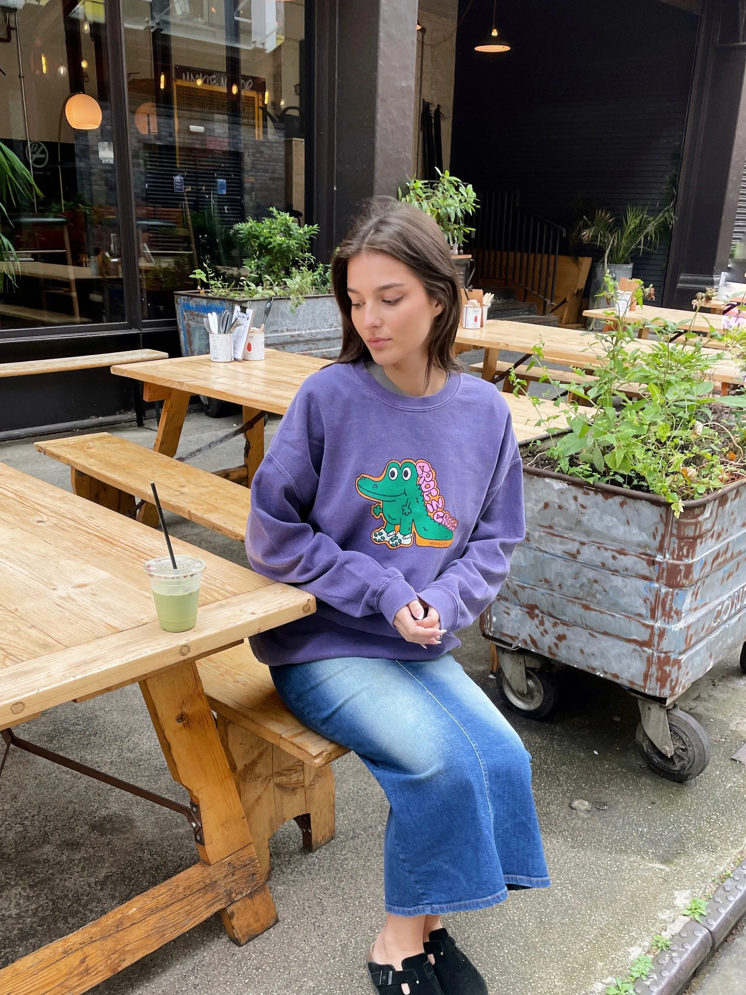 Other Side Store 'Croc In Crocs' Sweater - Vintage Washed Violet Effortless Fashion Versatile Layer