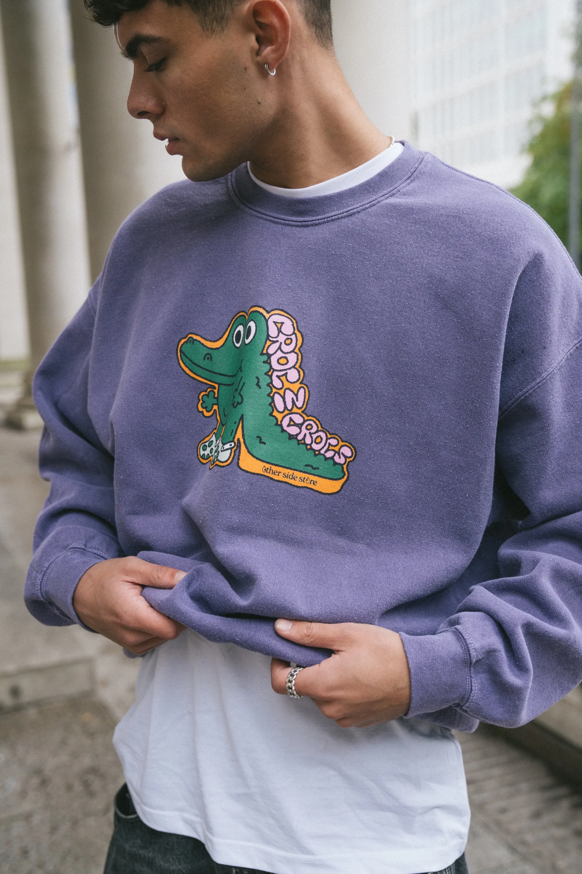 Outdoor Style Other Side Store 'Croc In Crocs' Sweater - Vintage Washed Violet