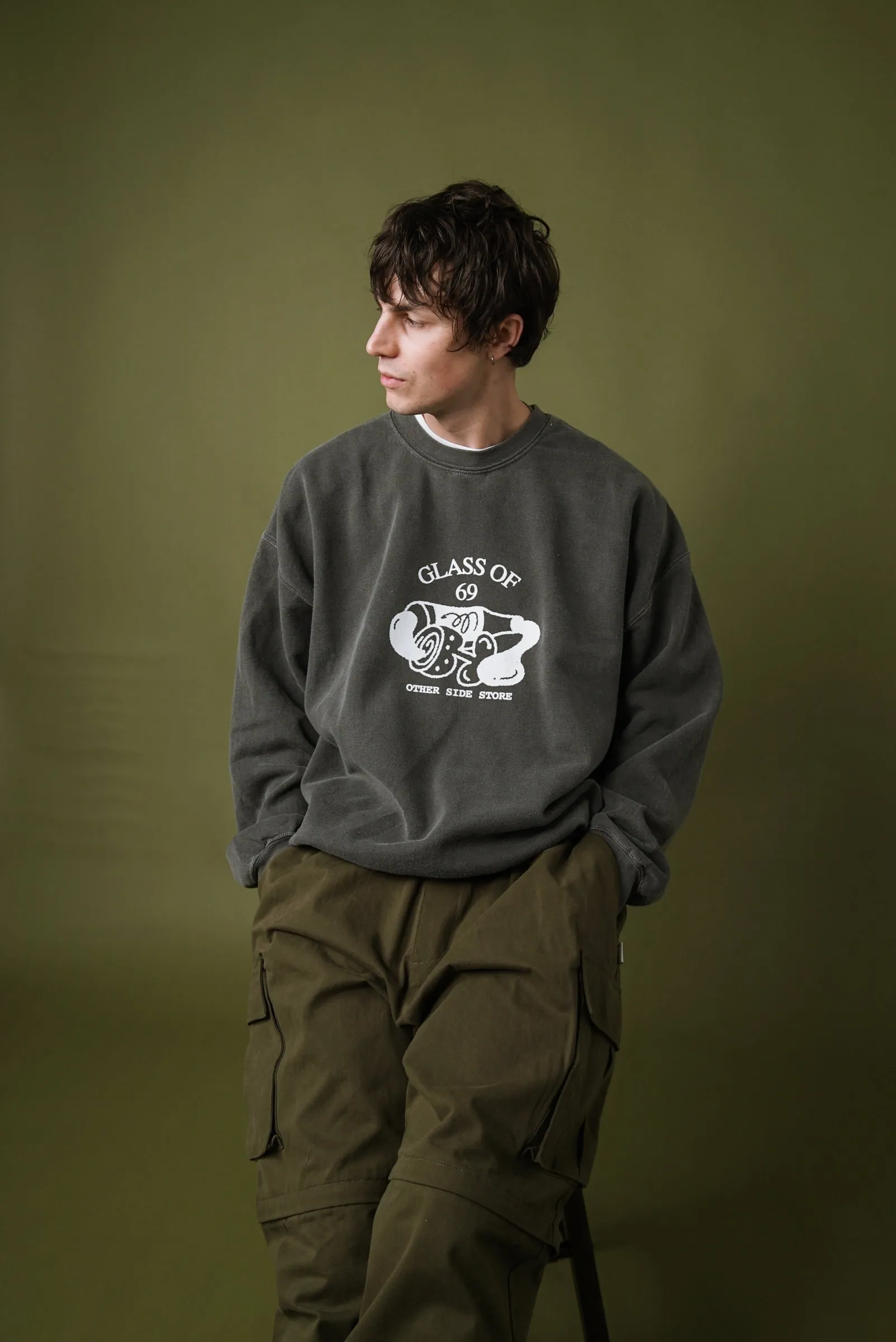 Other Side Store 'Glass of 69' Vintage Washed Sweater - Charcoal Cozy Fit Durable Fabric