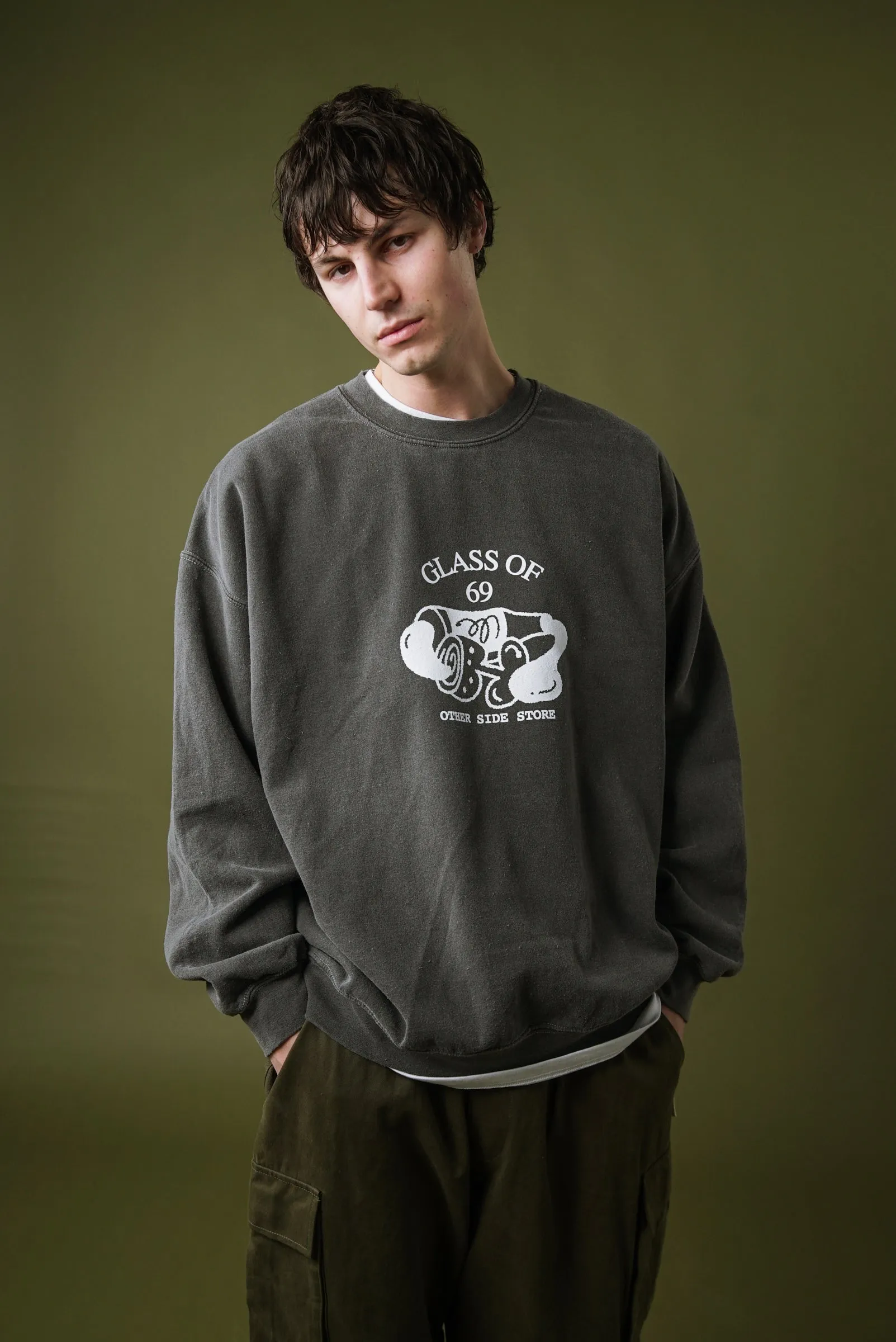 light layering Other Side Store 'Glass of 69' Vintage Washed Sweater - Charcoal
