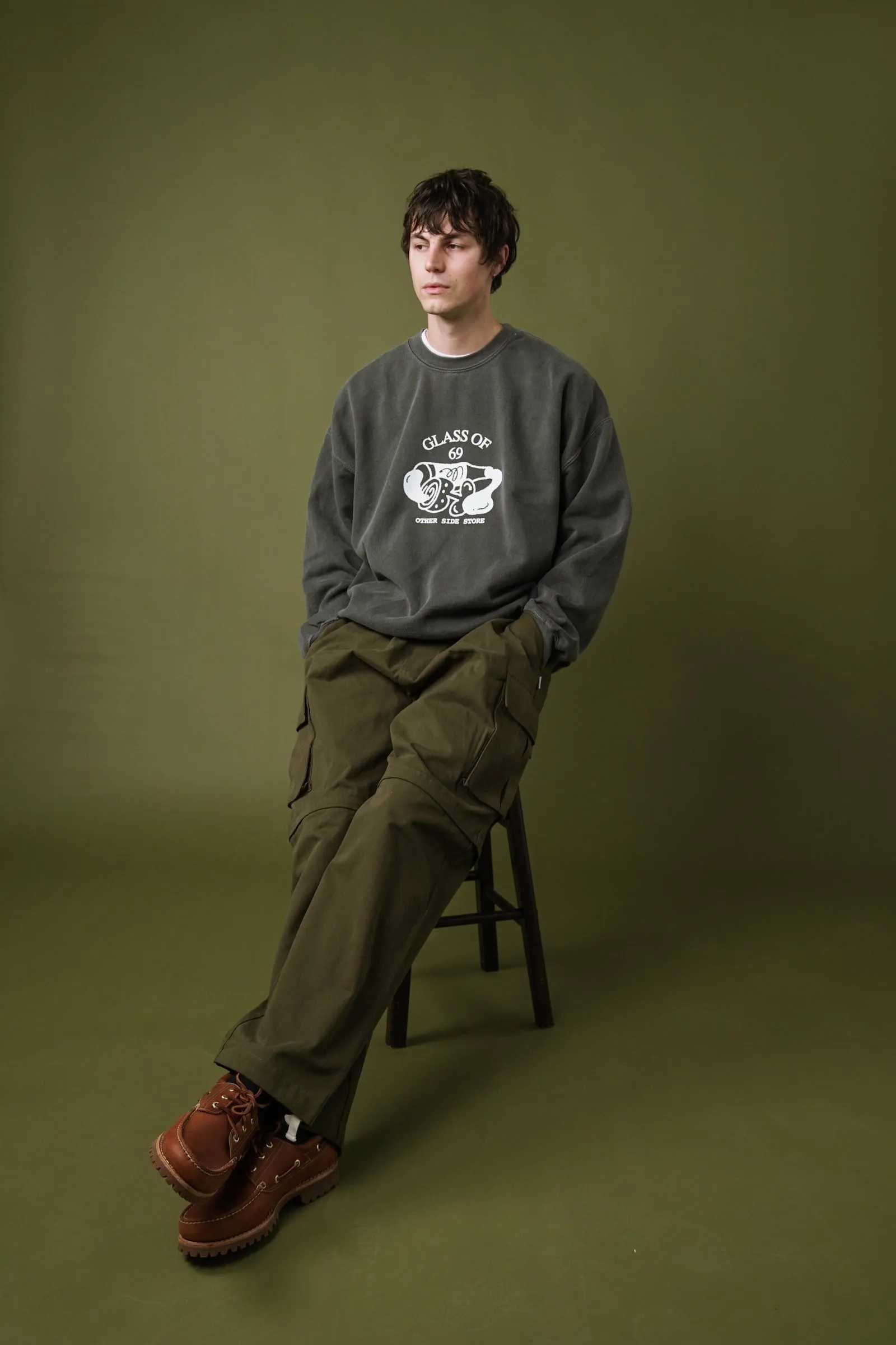 Other Side Store 'Glass of 69' Vintage Washed Sweater - Charcoal Comfortable fit Soft Knitwear